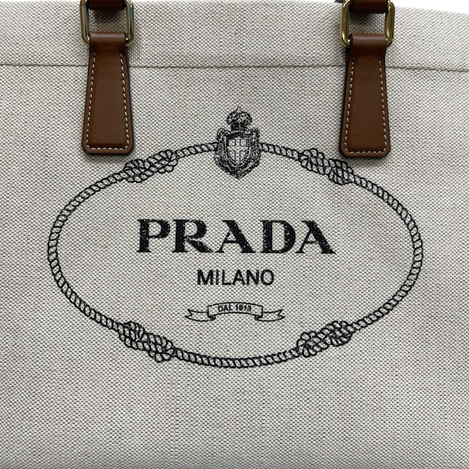 PRADA 2023SS Linen Blend Leather Tote Bag 1BG356