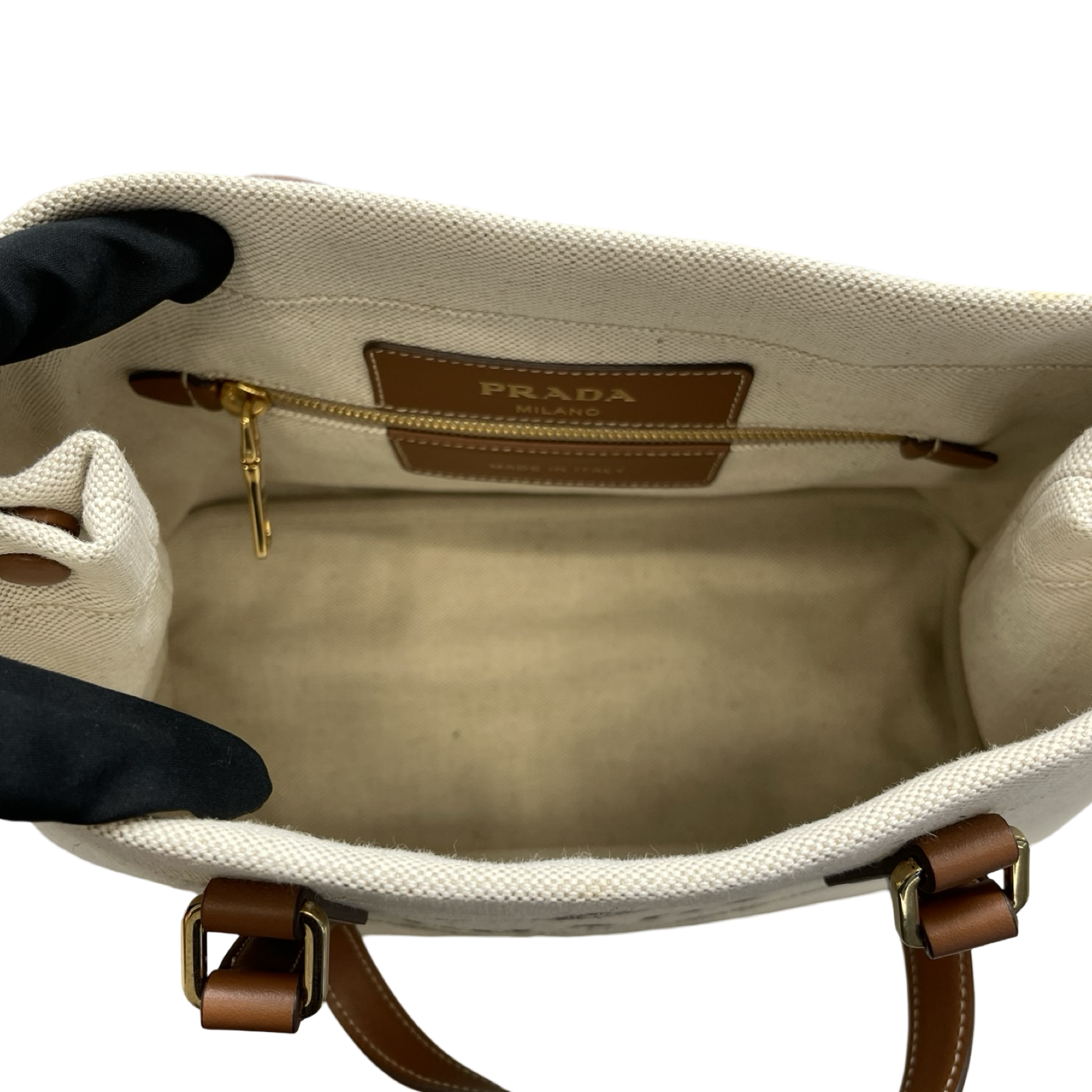 PRADA 2023SS Linen Blend Leather Tote Bag 1BG356