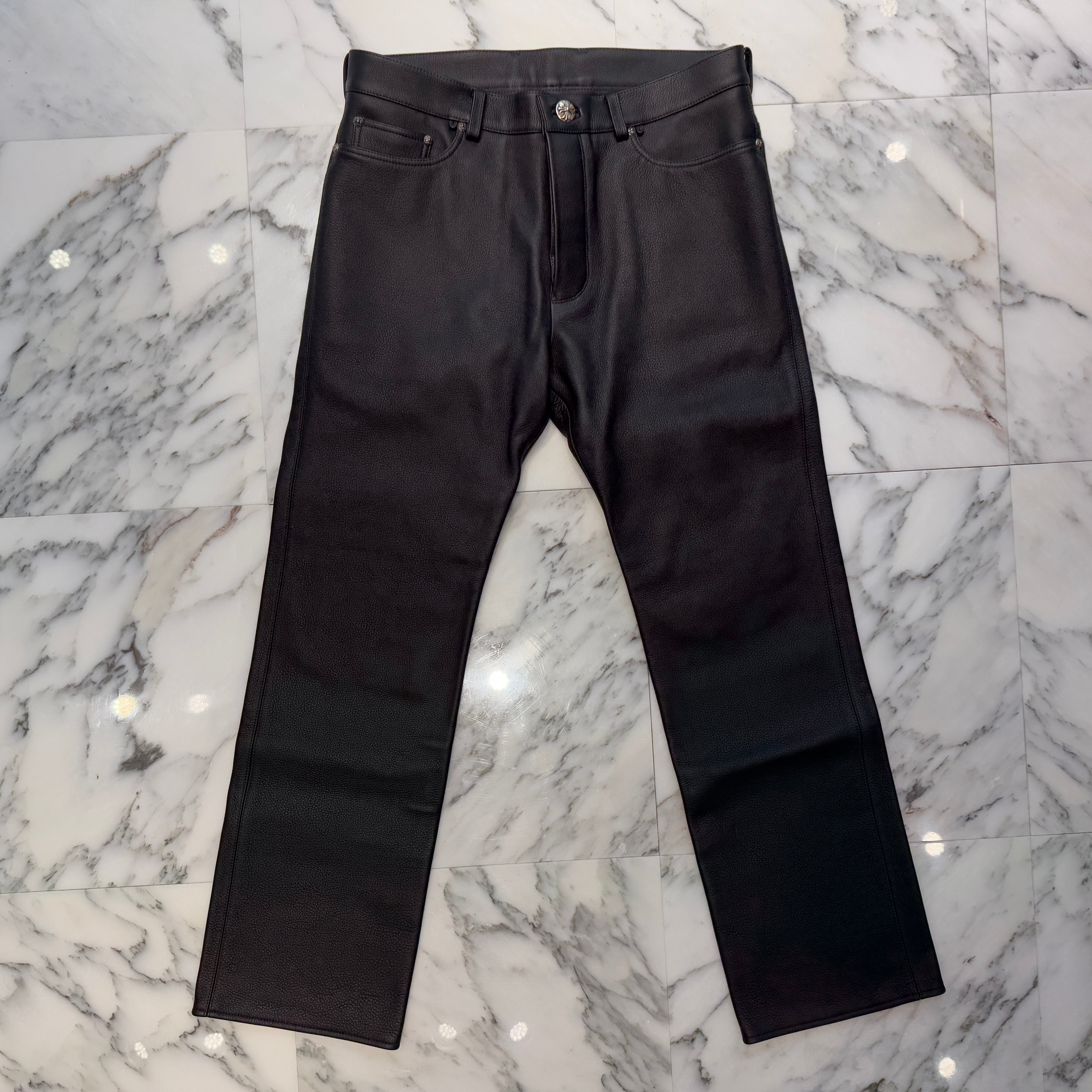 CHROME HEARTS Crossball Leather Straight Pants Size 33 クロムハーツ クロスボール レザー ストレートパンツ サイズ33