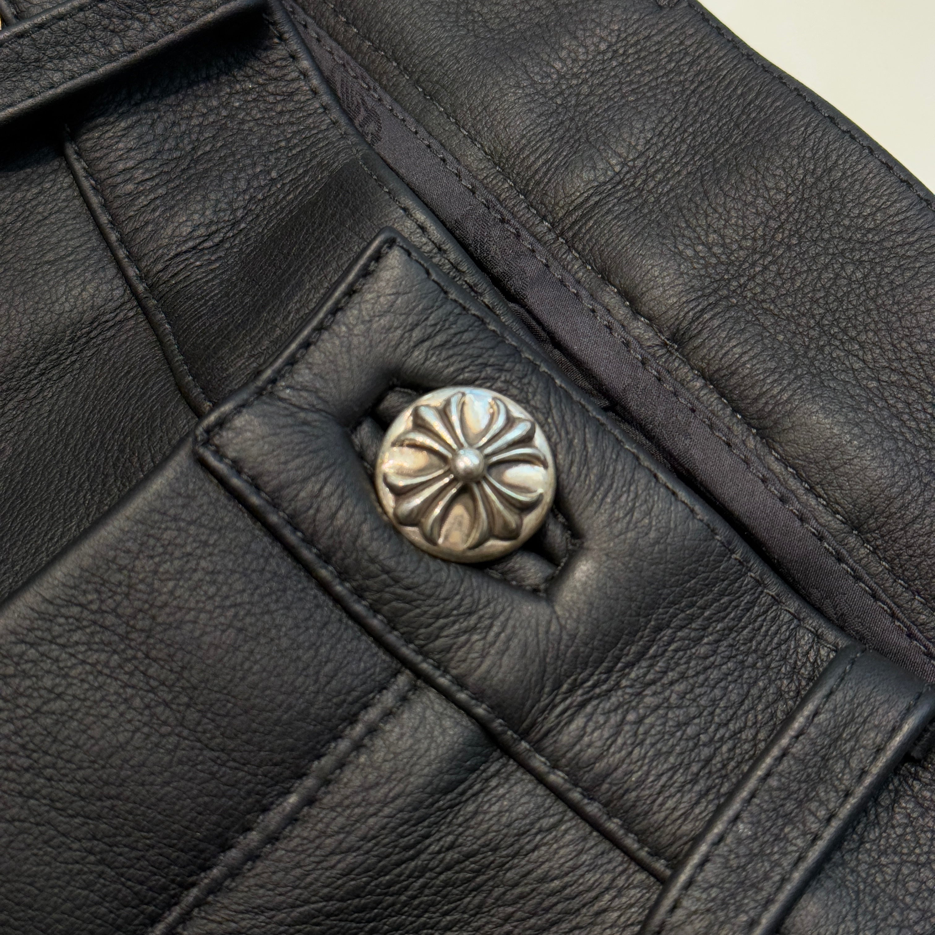 CHROME HEARTS Crossball Leather Straight Pants Size 33 クロムハーツ クロスボール レザー ストレートパンツ サイズ33