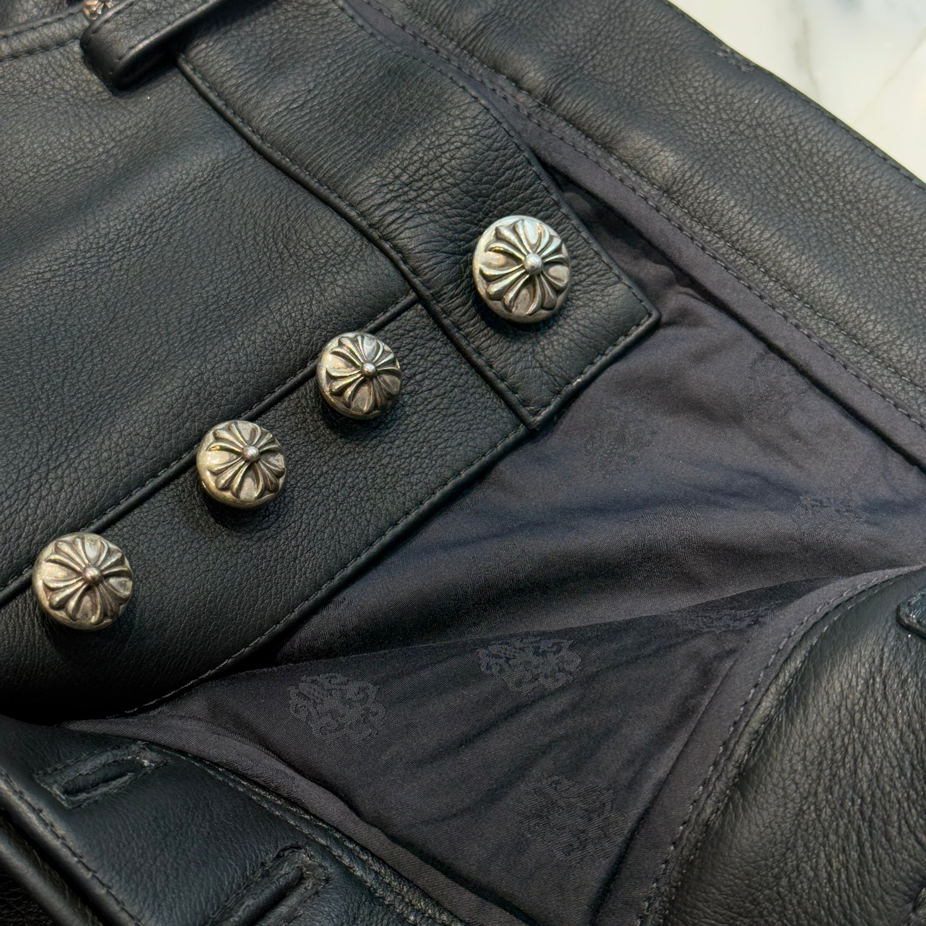 CHROME HEARTS Crossball Leather Straight Pants Size 33 クロムハーツ クロスボール レザー ストレートパンツ サイズ33