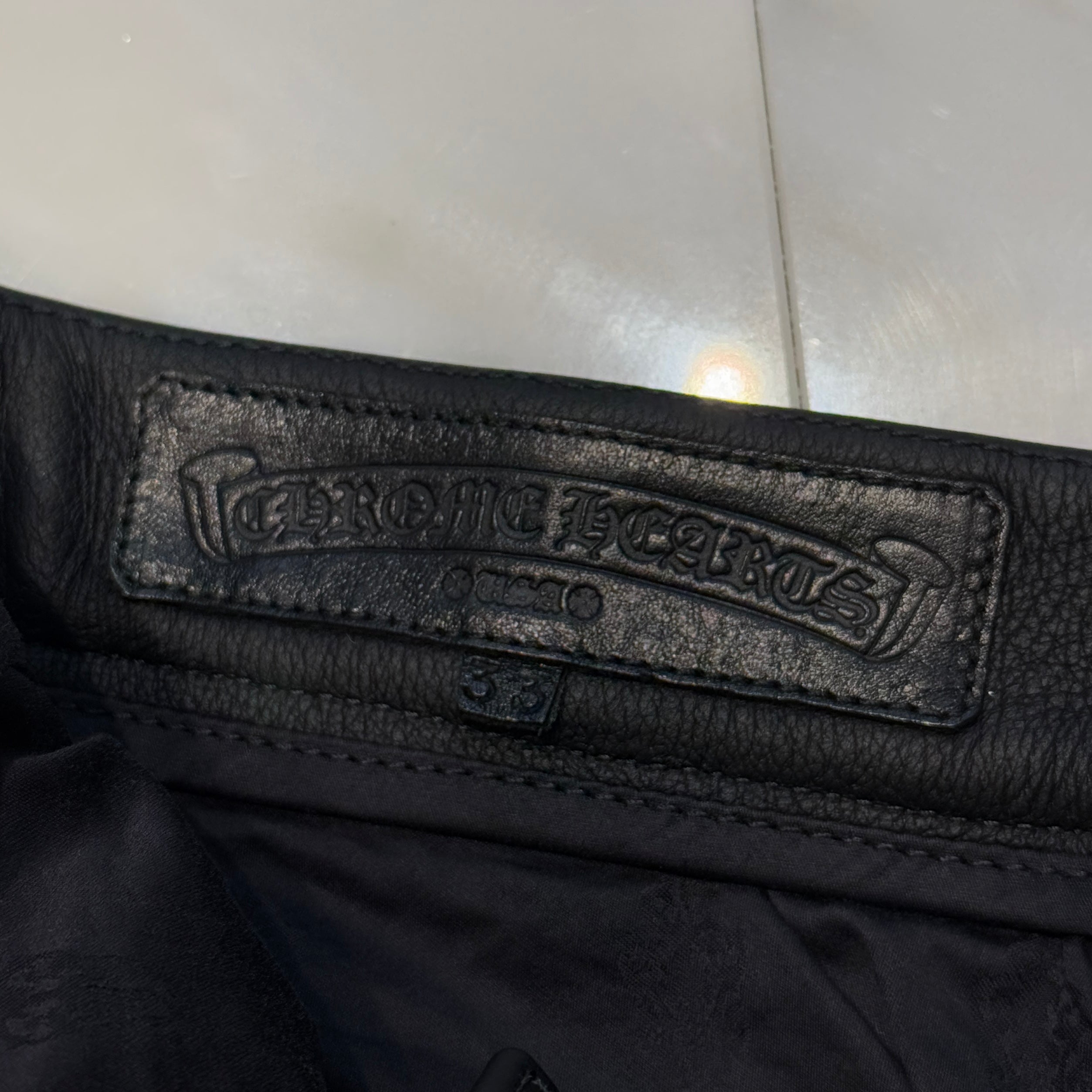 CHROME HEARTS Crossball Leather Straight Pants Size 33 クロムハーツ クロスボール レザー ストレートパンツ サイズ33