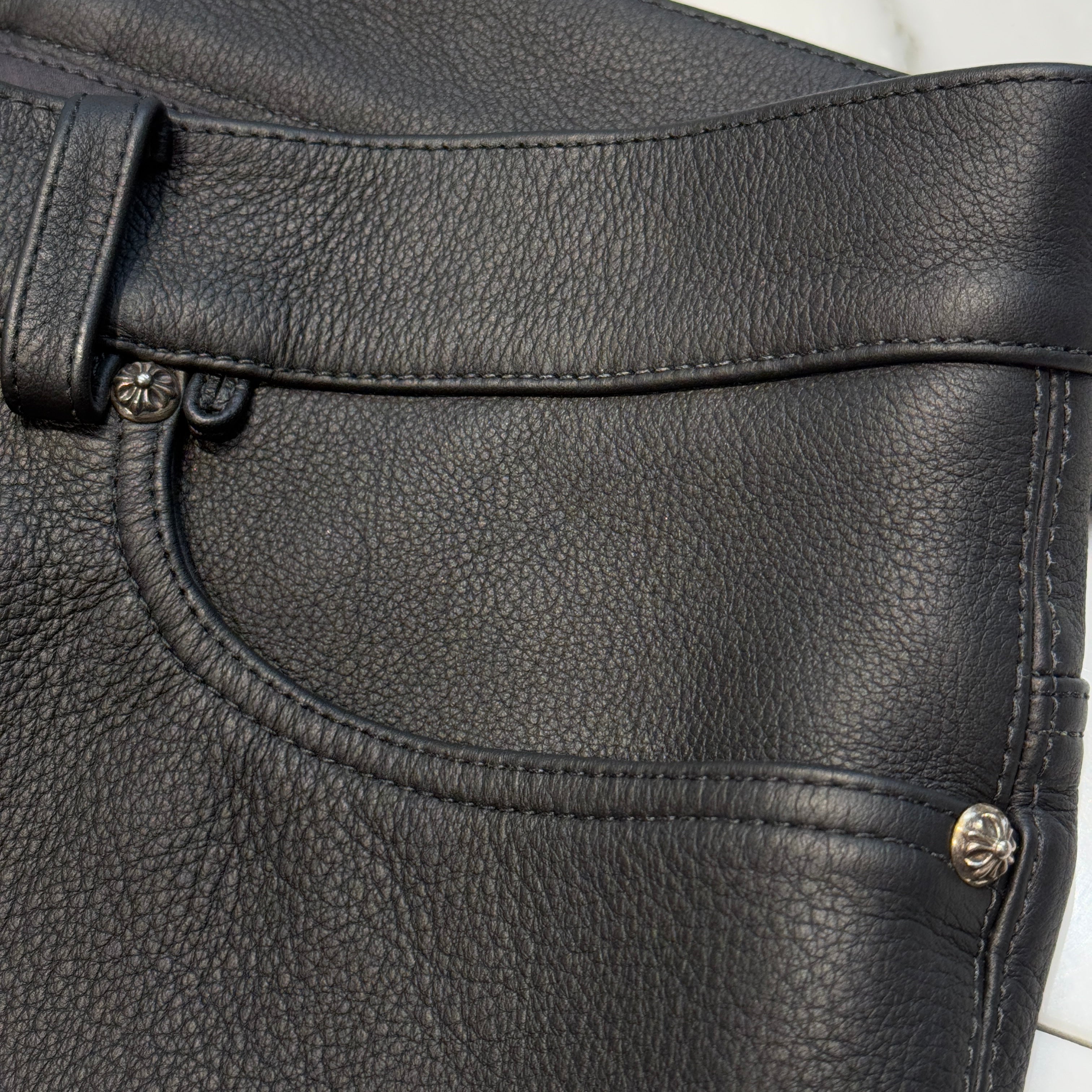 CHROME HEARTS Crossball Leather Straight Pants Size 33 クロムハーツ クロスボール レザー ストレートパンツ サイズ33