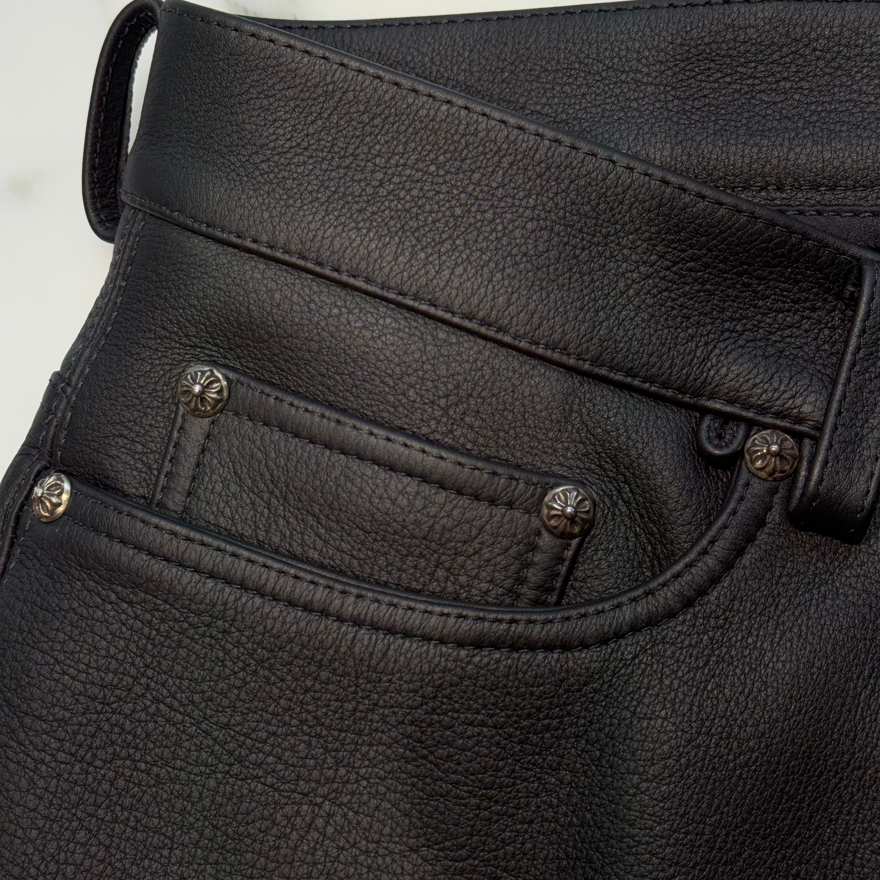 CHROME HEARTS Crossball Leather Straight Pants Size 33 クロムハーツ クロスボール レザー ストレートパンツ サイズ33