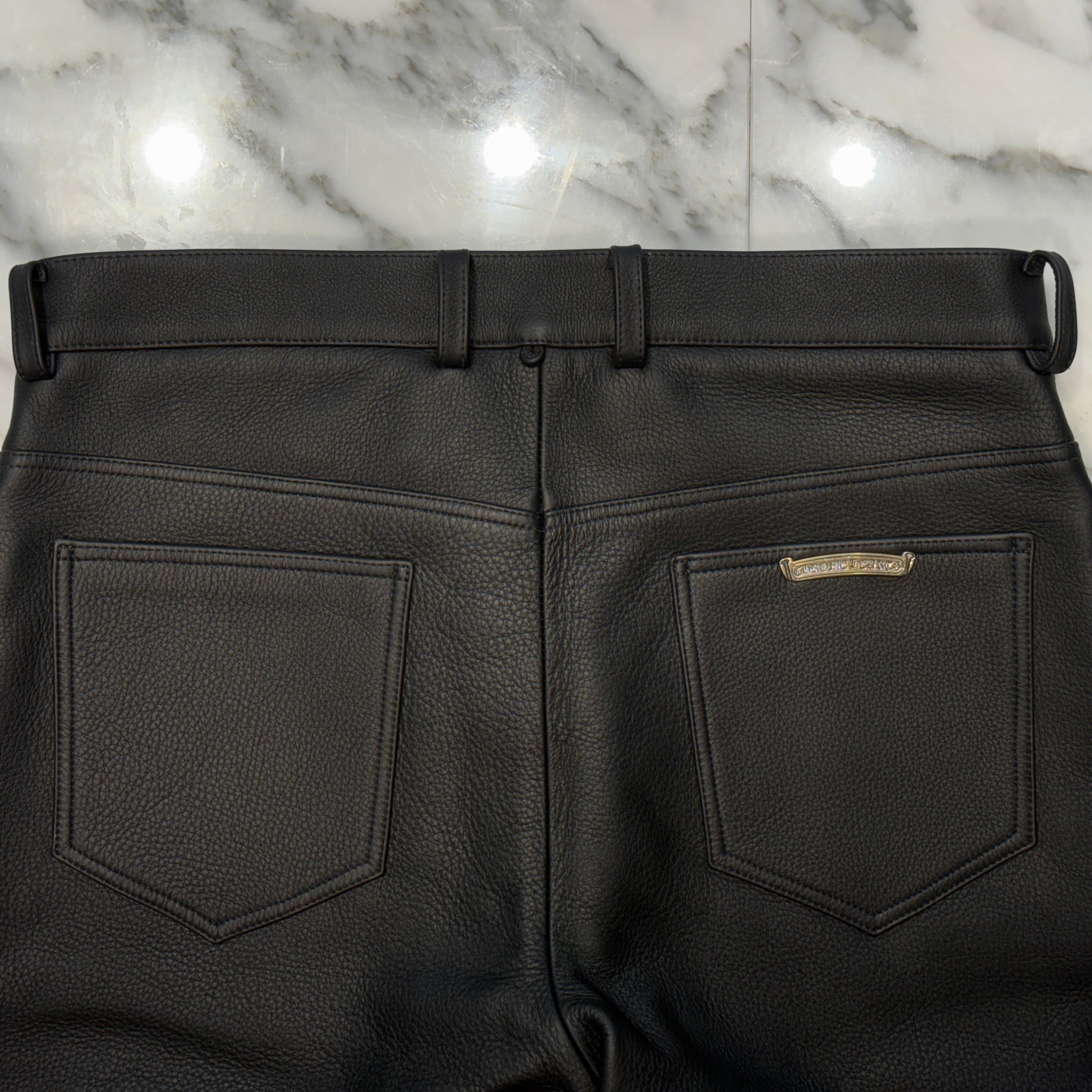 CHROME HEARTS Crossball Leather Straight Pants Size 33 クロムハーツ クロスボール レザー ストレートパンツ サイズ33