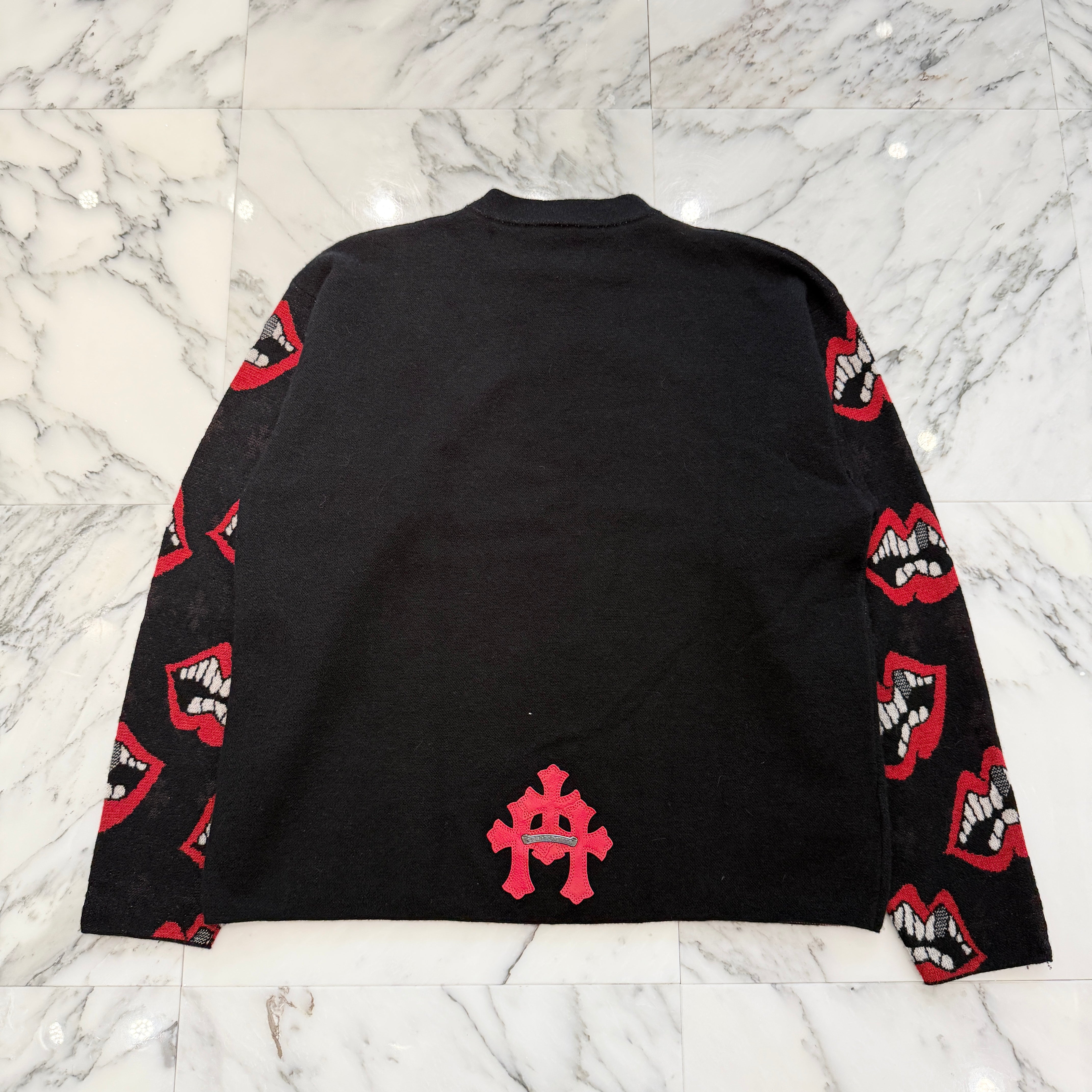 CHROME HEART × MATTY BOY Y NOT CHOMPER 3 Cemetery Cross Leather Patch Cashmere Knit Sweater Size S クロムハーツ × マッティボーイ ワイノット チョンパー 3セメタリー クロスレザーパッチ カシミヤ ニットセーター サイズS