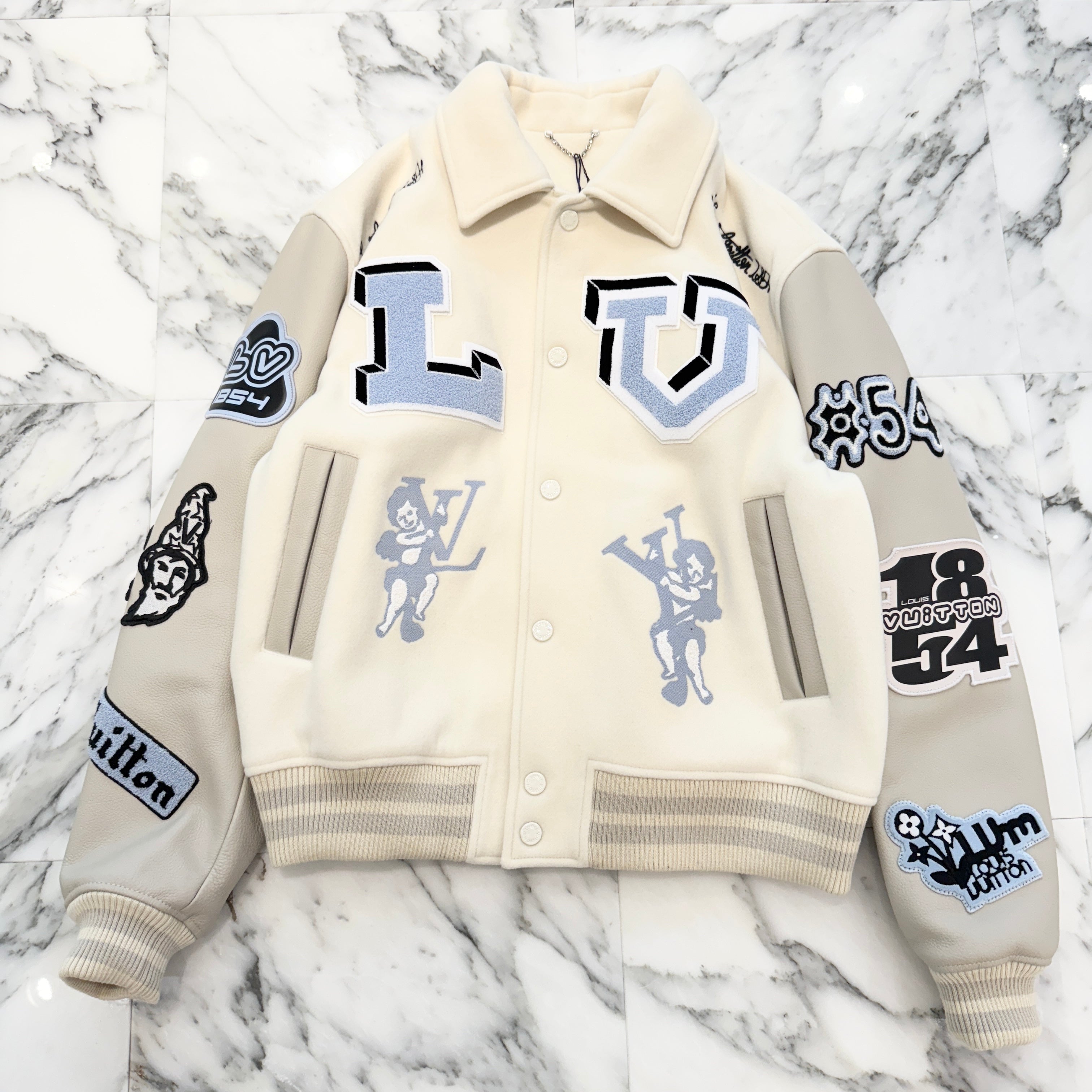 LOUIS VUITTON 2022AW Multi-Patches Mixed Leather Varsity Blouson 1AAHHG Size 54 ルイヴィトン マルチパッチ ミックス レザー ヴァーシティー ブルゾン サイズ54