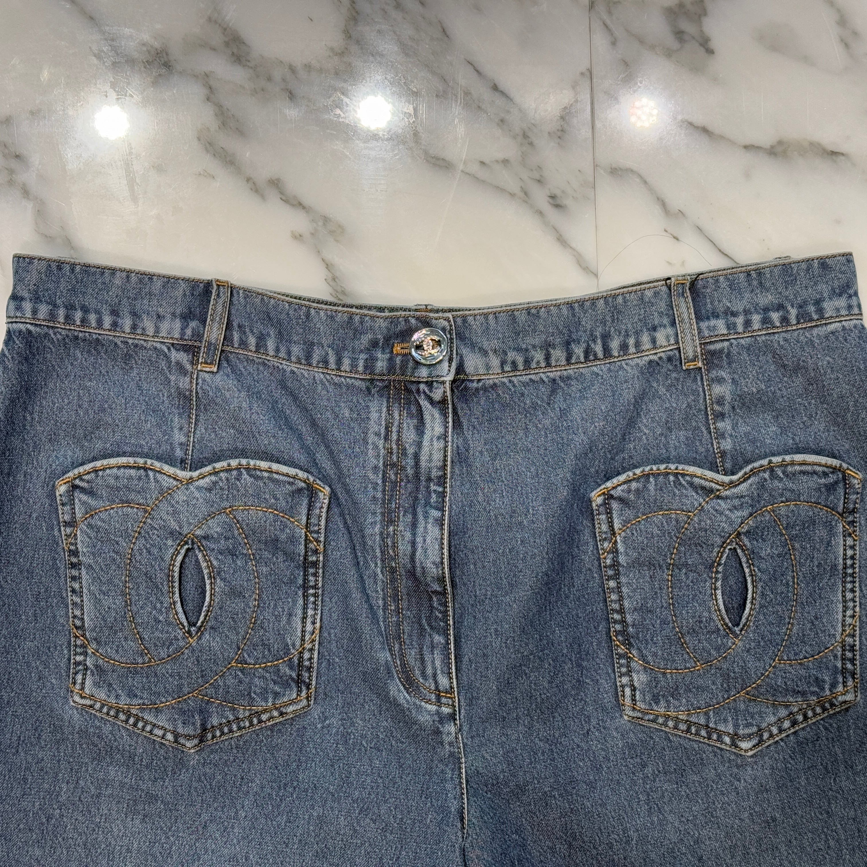 CHANEL 2024 Cruise Coco Mark Wide Denim Pants P76747V68693 Size 50 シャネル ココマーク ワイド デニムパンツ サイズ50