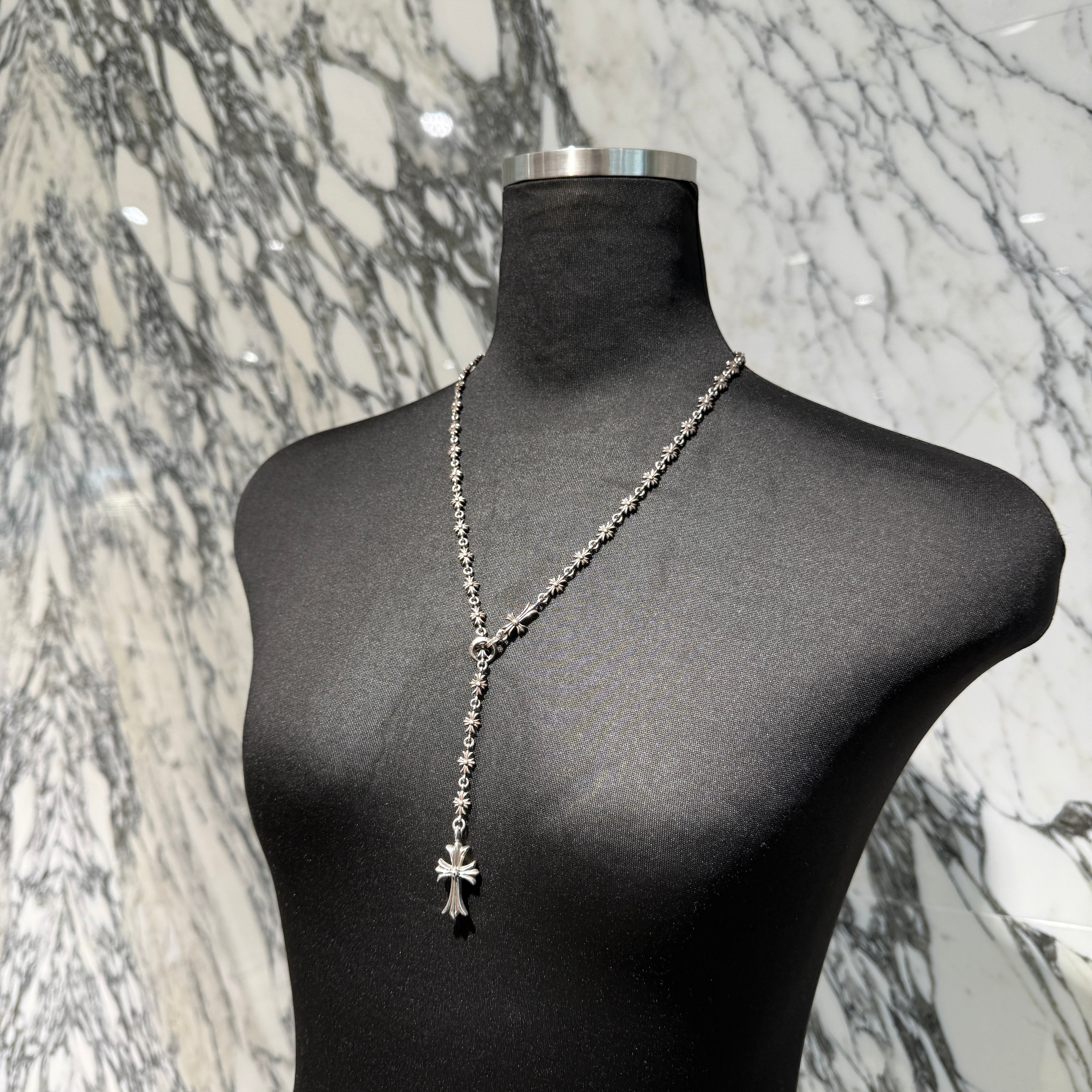 CHROME HEARTS Rosary Chalk CH Plus Chain Necklace クロムハ―ツ ロザリオ チョーク CHプラス チェーン ネックレス