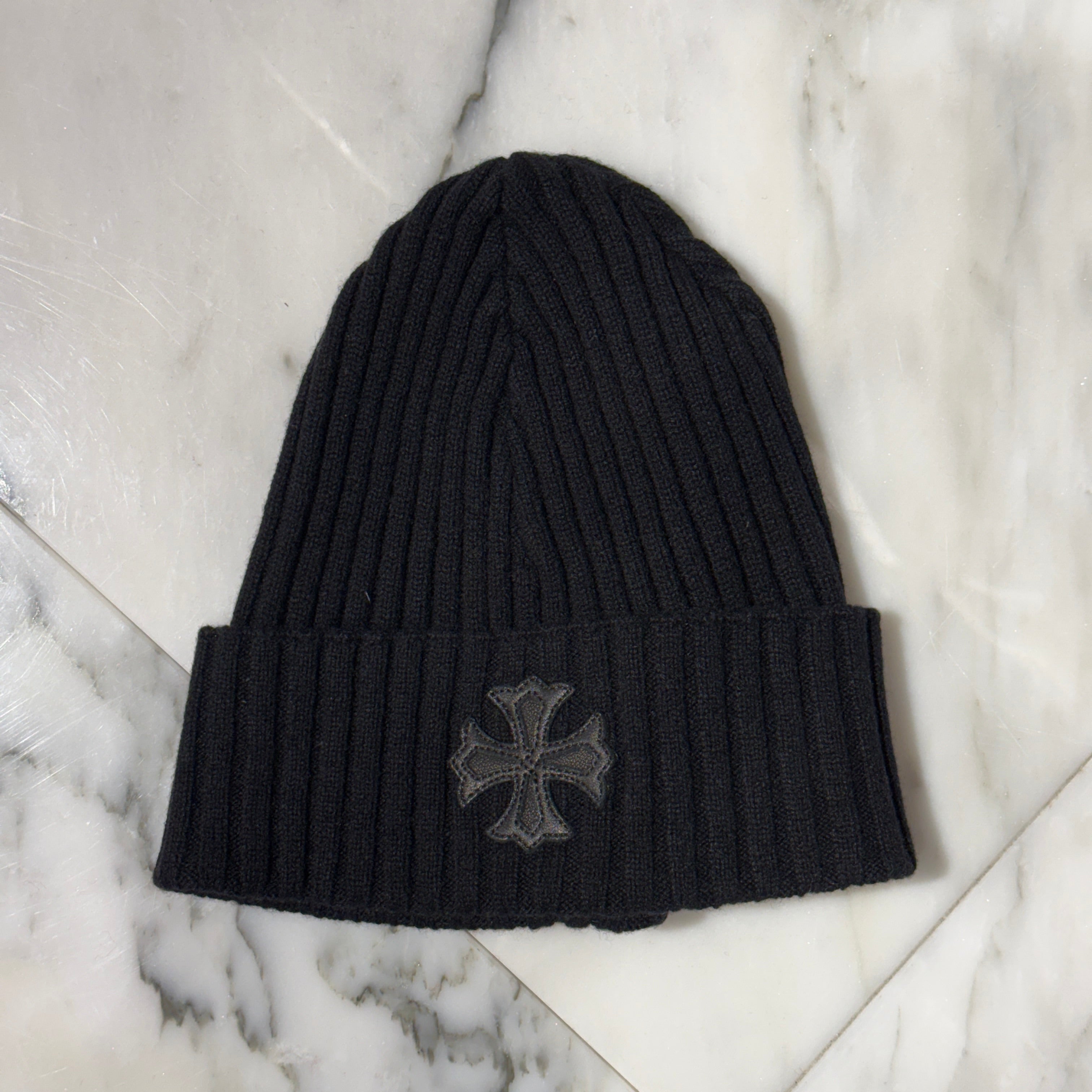 CHROME HEARTS Cashmere 1 Cross Leather Patch Beanie Size ONE SIZE (22cm) クロムハーツ カシミヤ 1 クロス レザーパッチ ビーニー サイズONE SIZE (22cm)