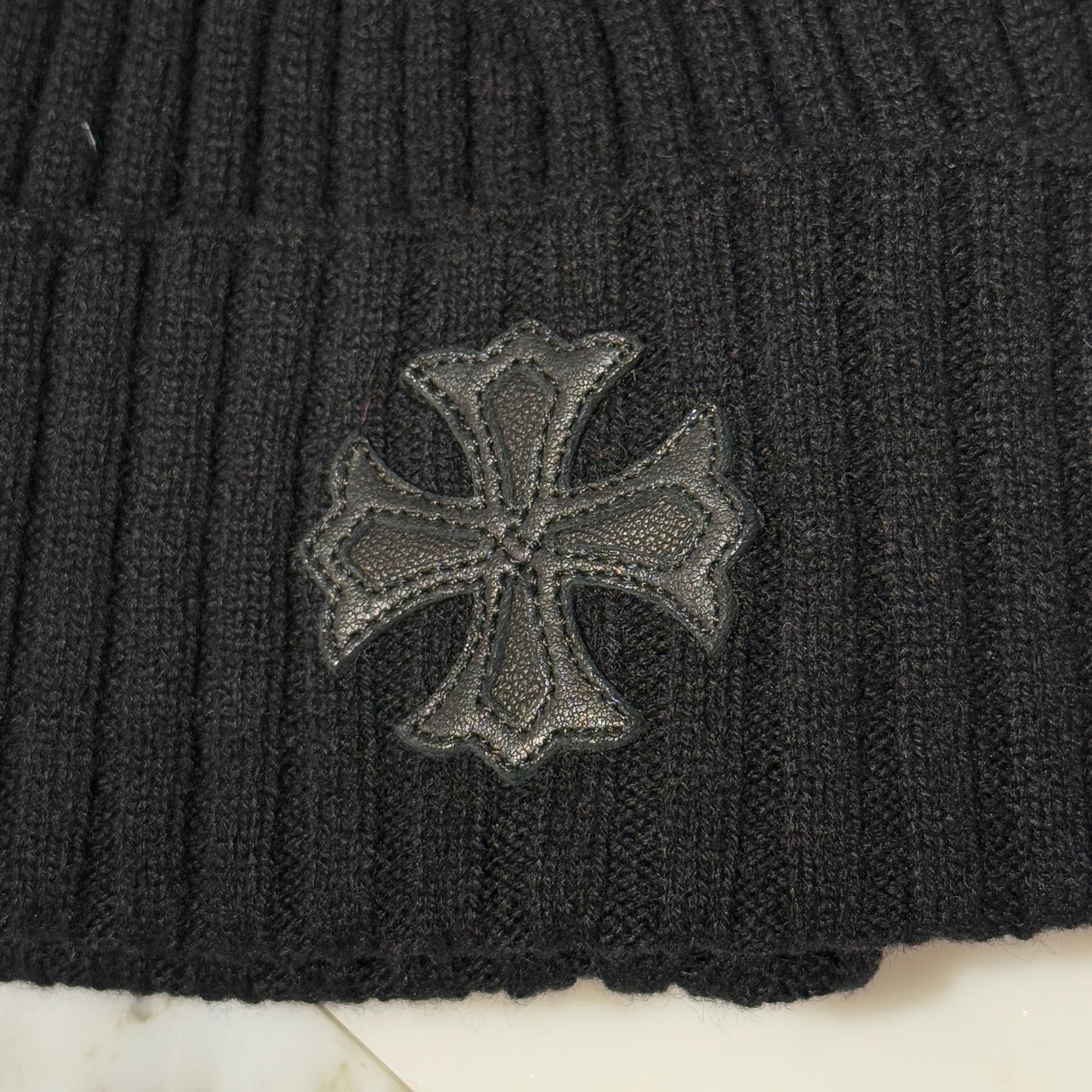 CHROME HEARTS Cashmere 1 Cross Leather Patch Beanie Size ONE SIZE (22cm) クロムハーツ カシミヤ 1 クロス レザーパッチ ビーニー サイズONE SIZE (22cm)