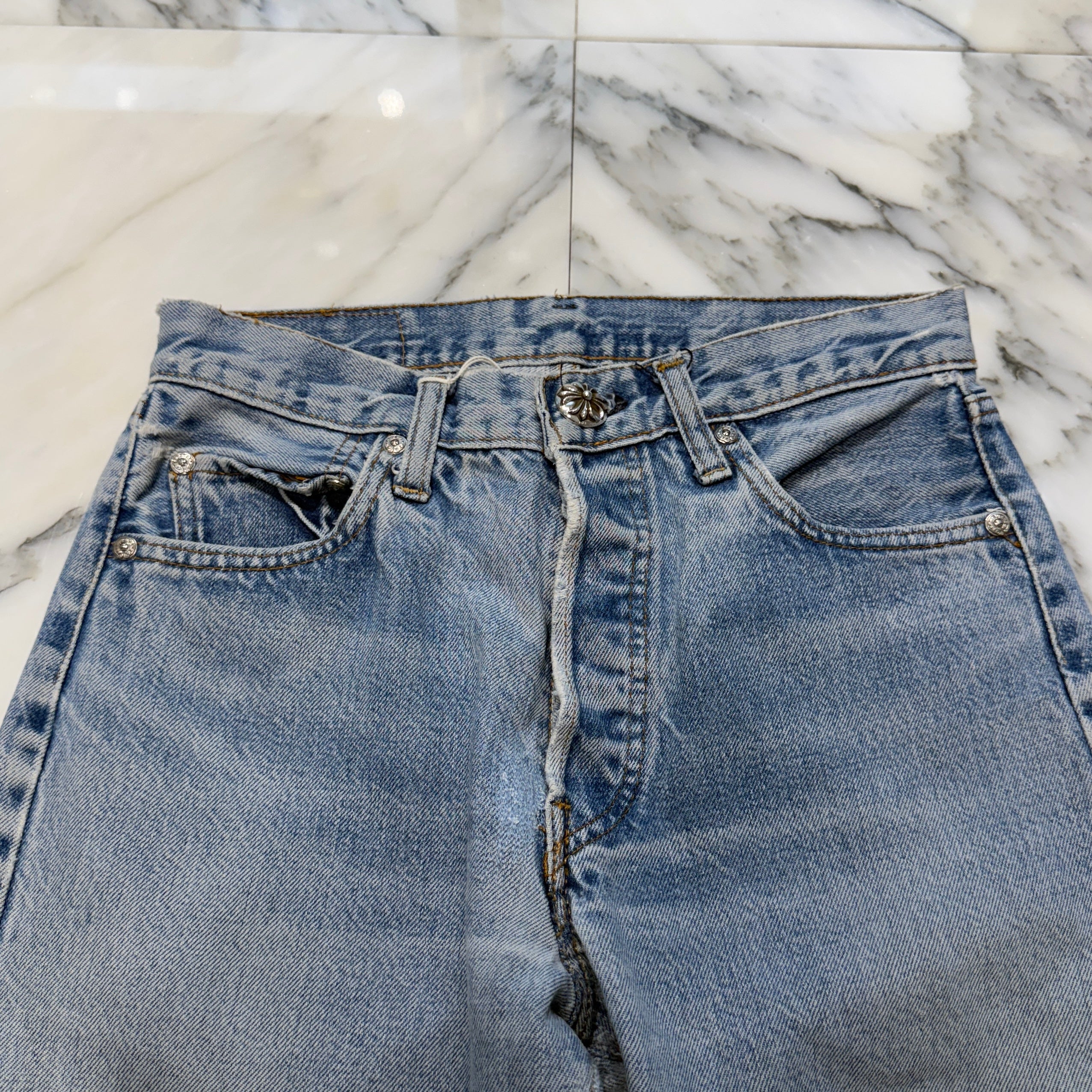 CHROME HEARTS × Levi's Body VNTG Cross Ball Button Denim Pants Size 28 クロムハーツ × リーバイスボディ ヴィンテージ クロスボールボタン デニムパンツ サイズ28