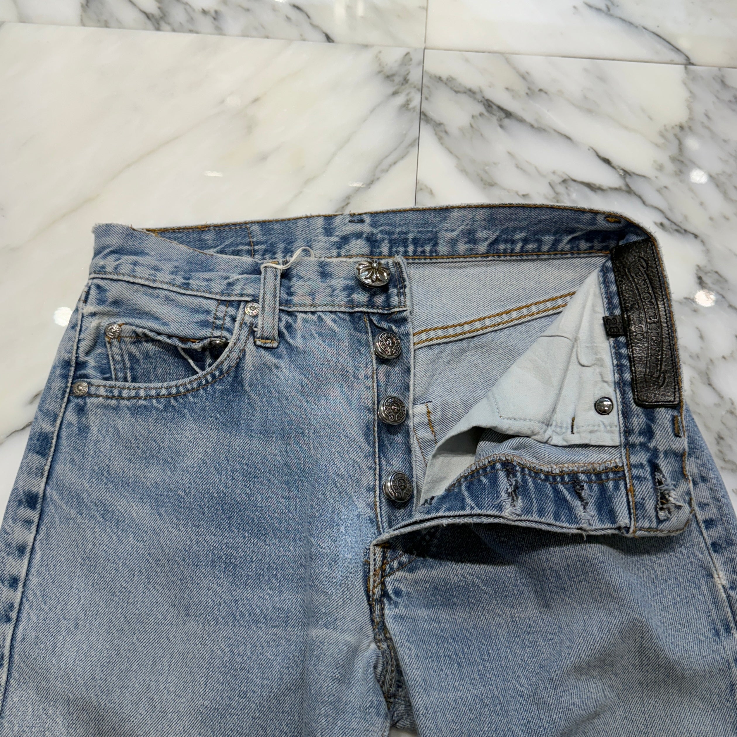 CHROME HEARTS × Levi's Body VNTG Cross Ball Button Denim Pants Size 28 クロムハーツ × リーバイスボディ ヴィンテージ クロスボールボタン デニムパンツ サイズ28