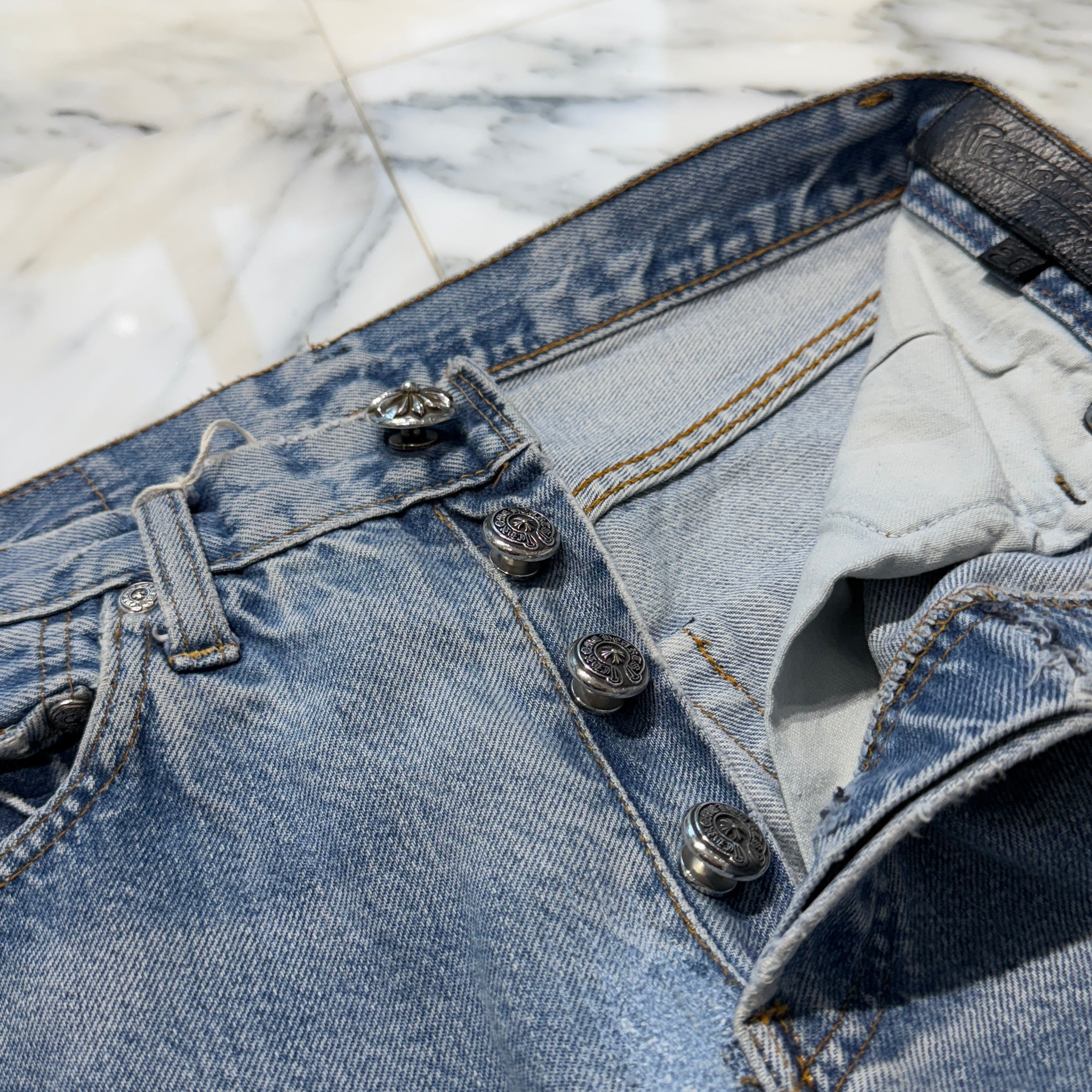 CHROME HEARTS × Levi's Body VNTG Cross Ball Button Denim Pants Size 28 クロムハーツ × リーバイスボディ ヴィンテージ クロスボールボタン デニムパンツ サイズ28