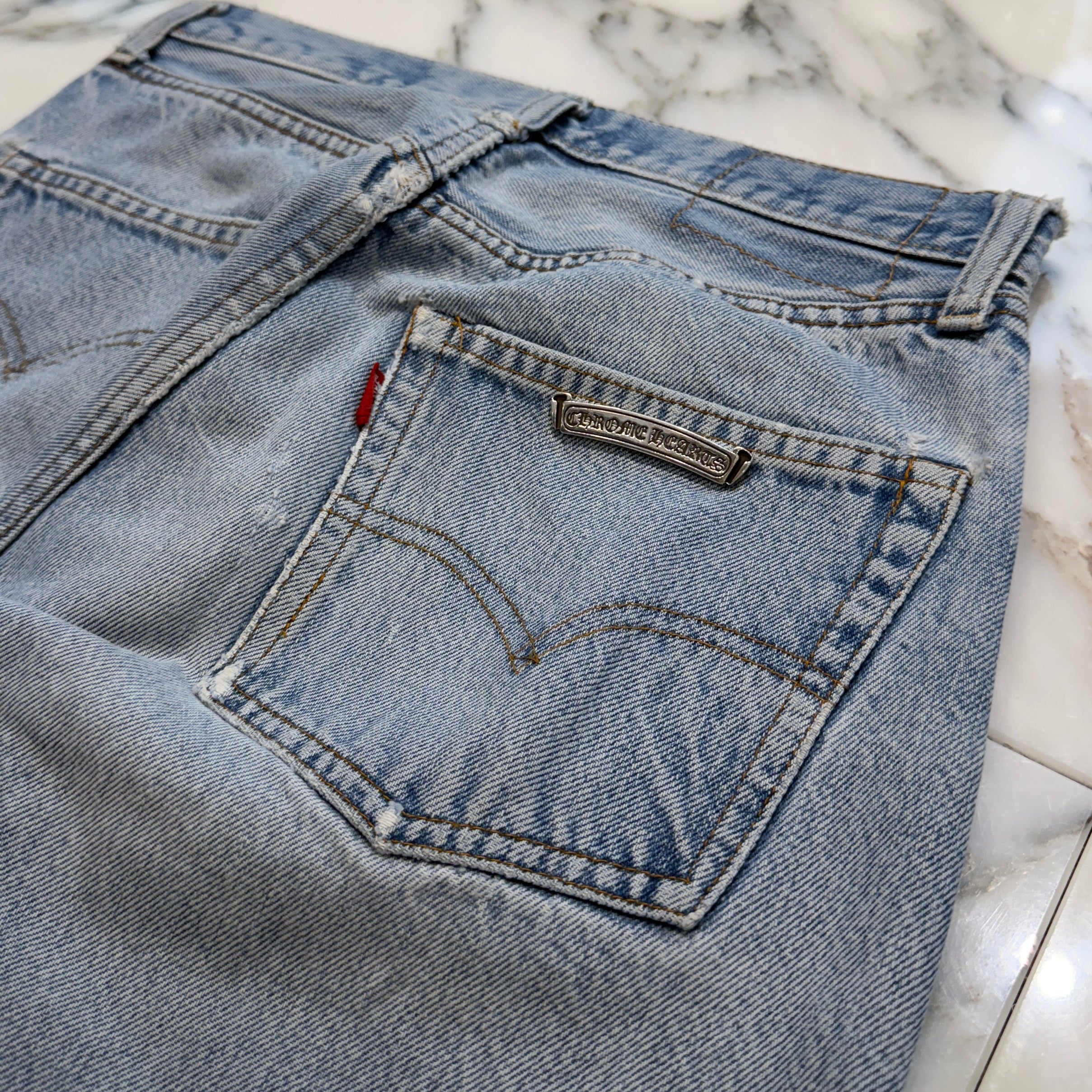 CHROME HEARTS × Levi's Body VNTG Cross Ball Button Denim Pants Size 28 クロムハーツ × リーバイスボディ ヴィンテージ クロスボールボタン デニムパンツ サイズ28