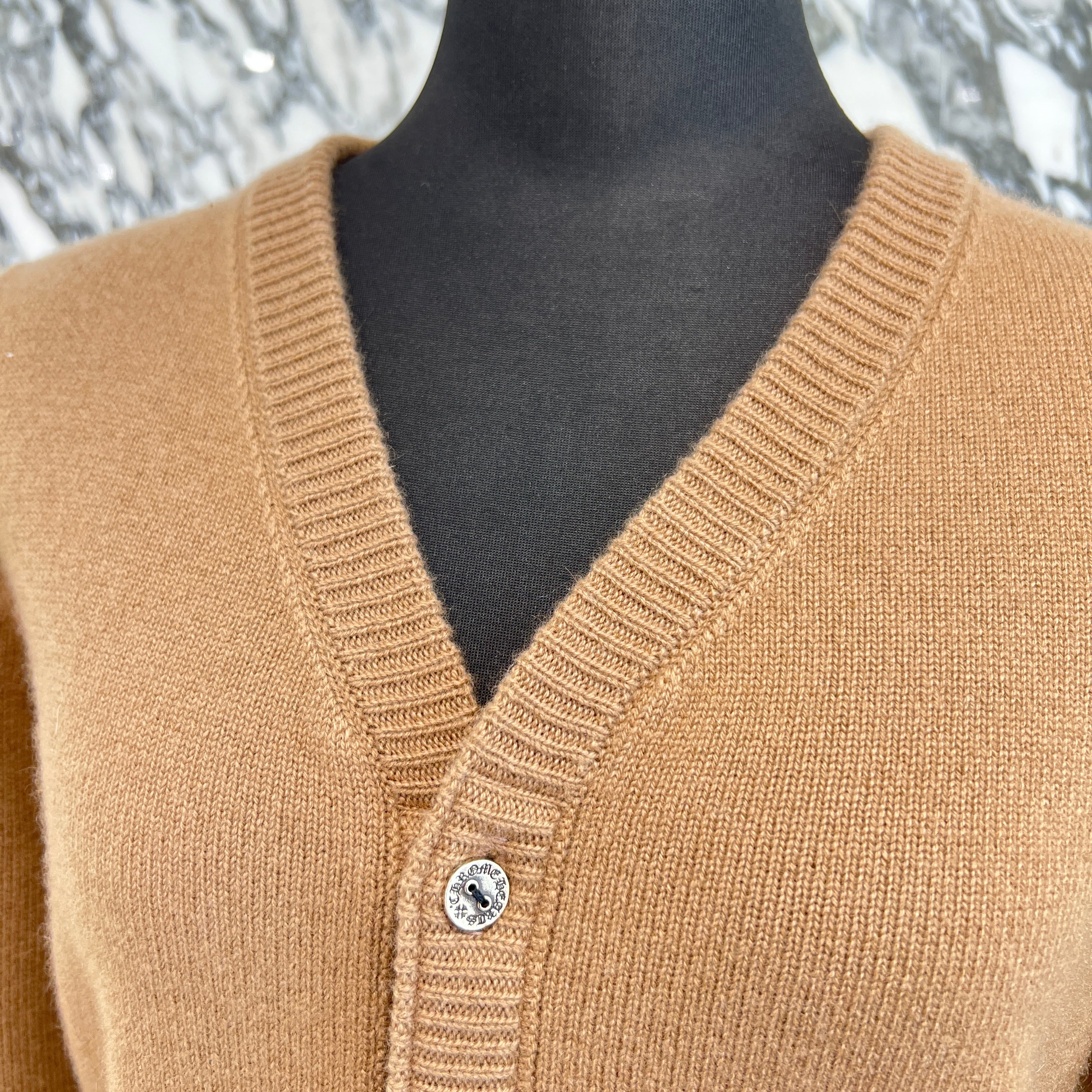 CHROME HEARTS Y NOT King Taco 3 Cemetery Cross Leather Patch Cashmere Knit Cardigan Size 10Y クロムハーツ ワイノット キングタコ 3セメタリークロスレザーパッチ カシミアニット カーディガン サイズ10Y