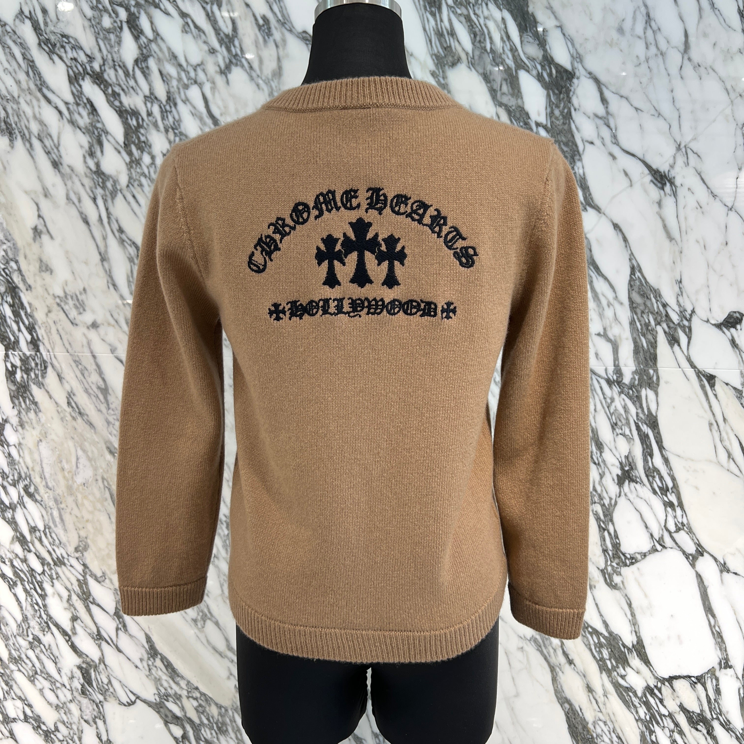 CHROME HEARTS Y NOT King Taco 3 Cemetery Cross Leather Patch Cashmere Knit Cardigan Size 10Y クロムハーツ ワイノット キングタコ 3セメタリークロスレザーパッチ カシミアニット カーディガン サイズ10Y