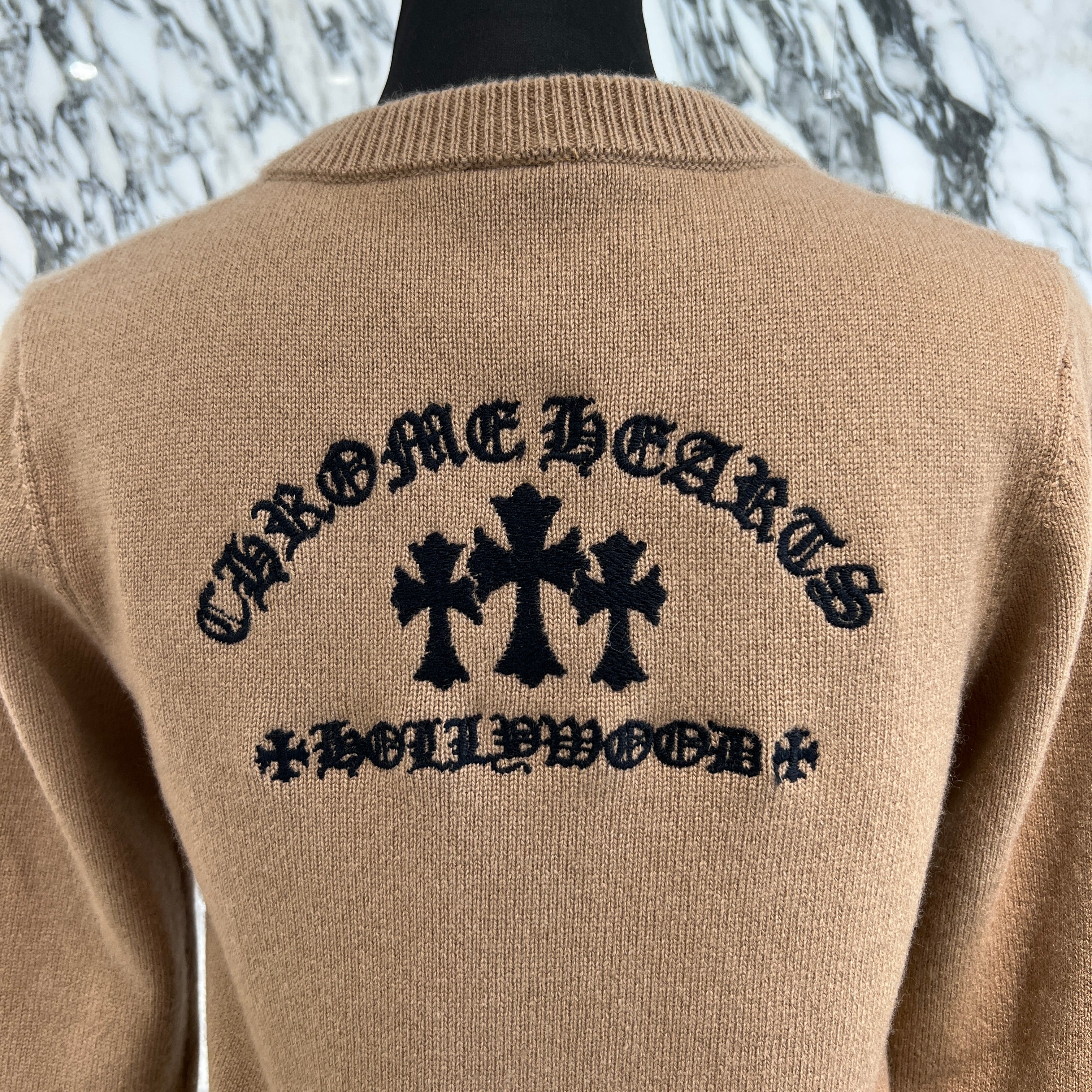 CHROME HEARTS Y NOT King Taco 3 Cemetery Cross Leather Patch Cashmere Knit Cardigan Size 10Y クロムハーツ ワイノット キングタコ 3セメタリークロスレザーパッチ カシミアニット カーディガン サイズ10Y