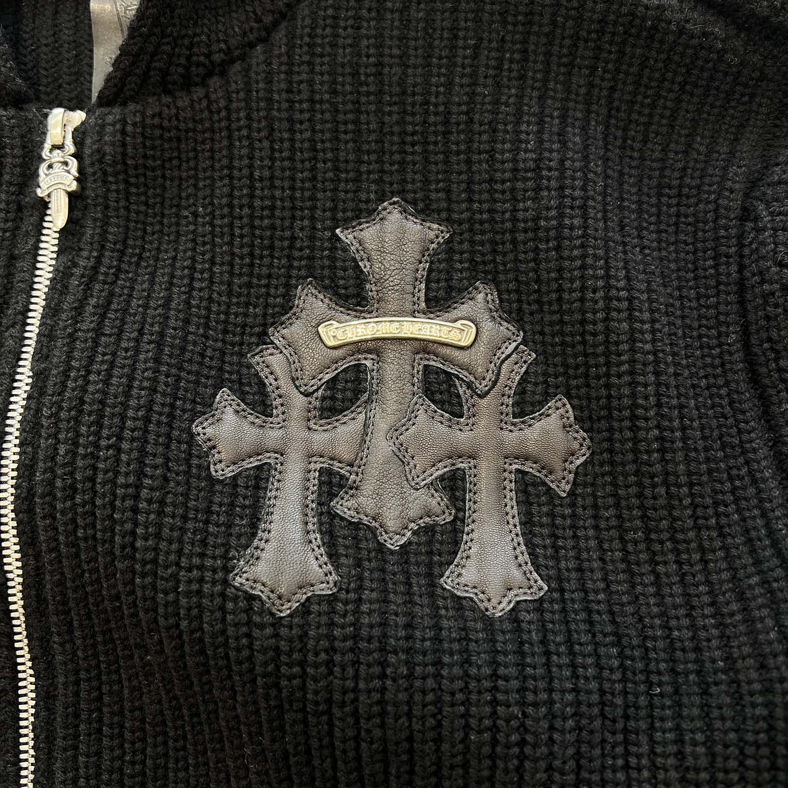 CHROME HEARTS Y NOT Cemetery Cross Patch Cashmere Zip Up Hoodie