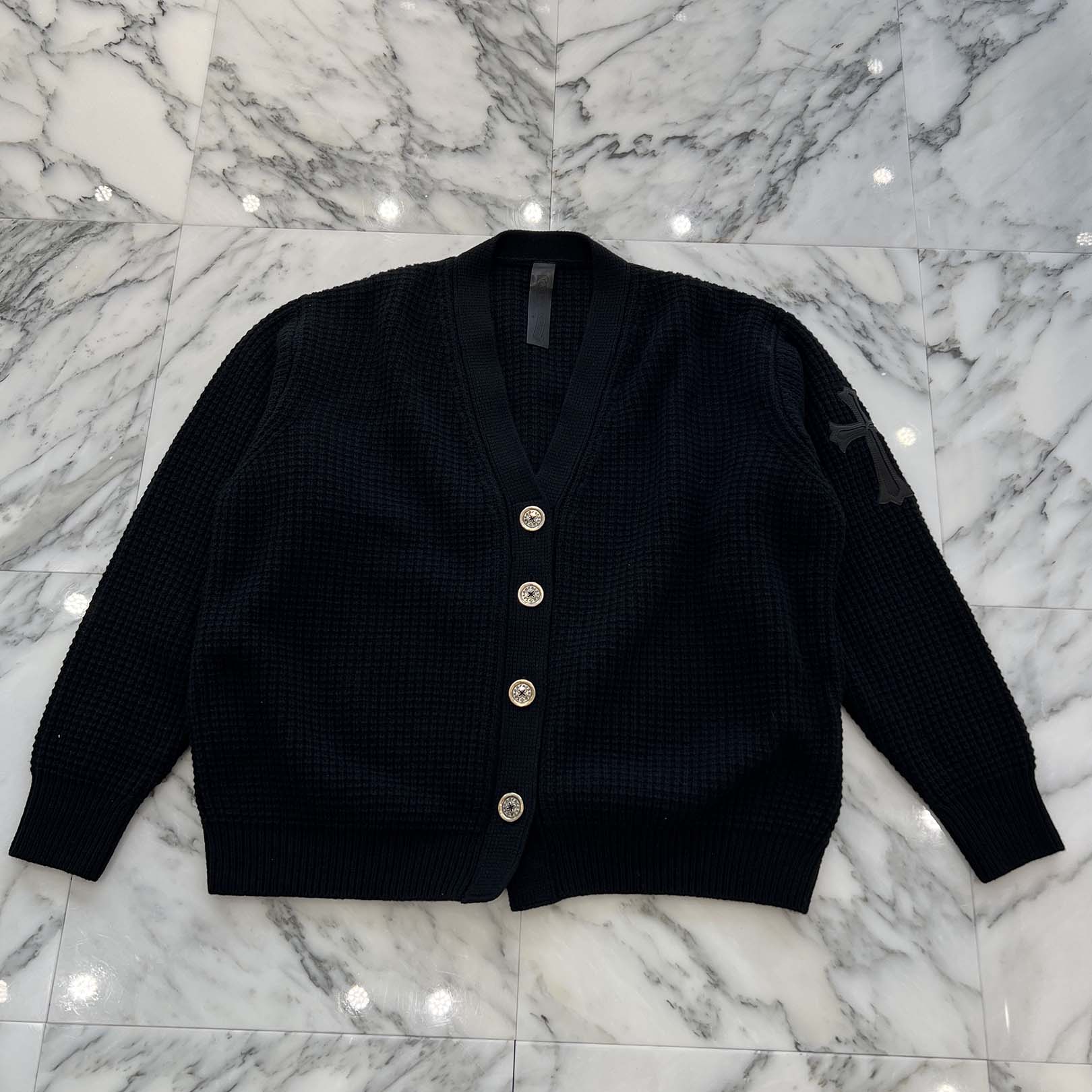 CHROME HEARTS YNOT Leather Cross Patch Cashmere Knit Cardigan Size L クロムハーツ ワイノット レザー クロス パッチ カシミヤ ニットカーディガン サイズL