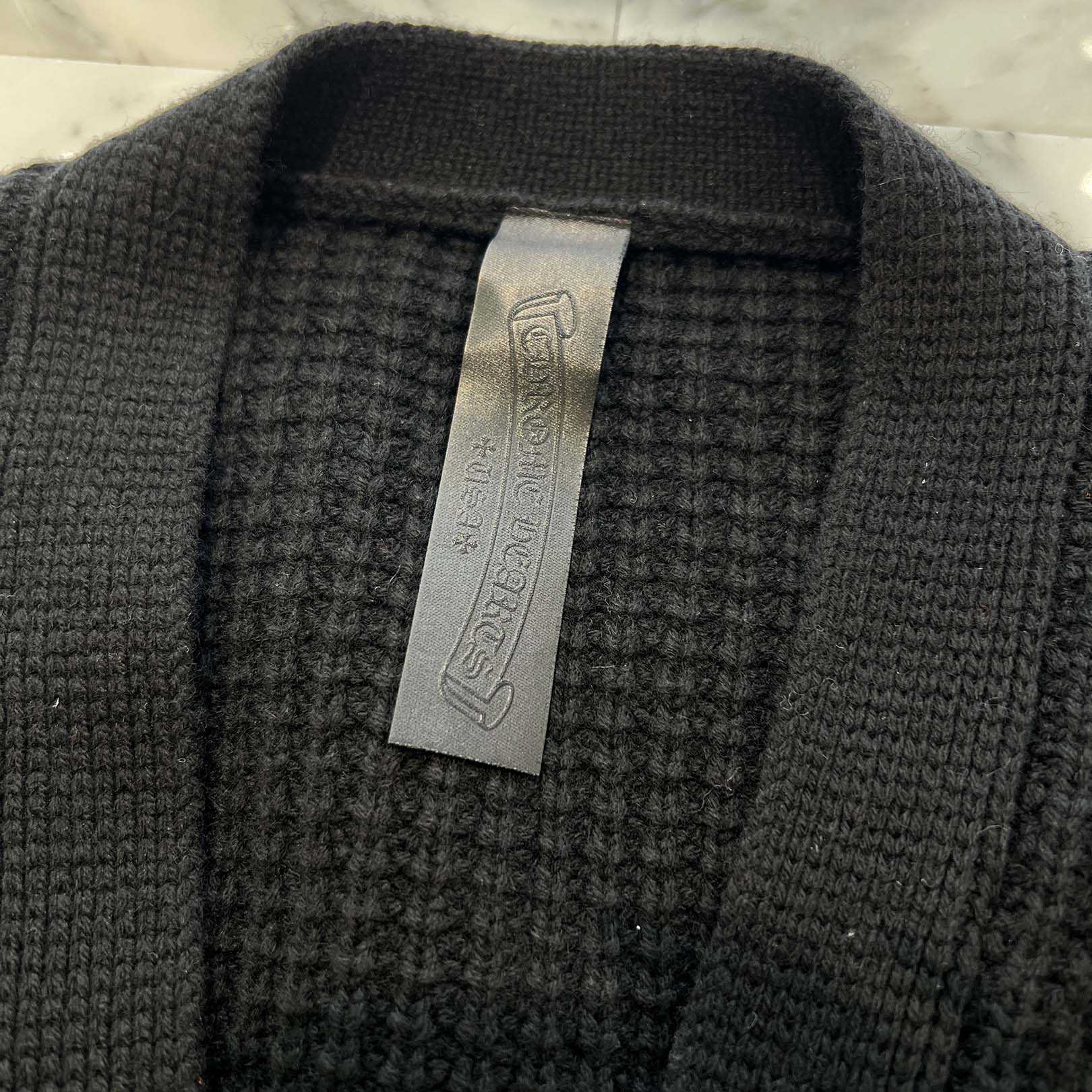 CHROME HEARTS YNOT Leather Cross Patch Cashmere Knit Cardigan Size L クロムハーツ ワイノット レザー クロス パッチ カシミヤ ニットカーディガン サイズL