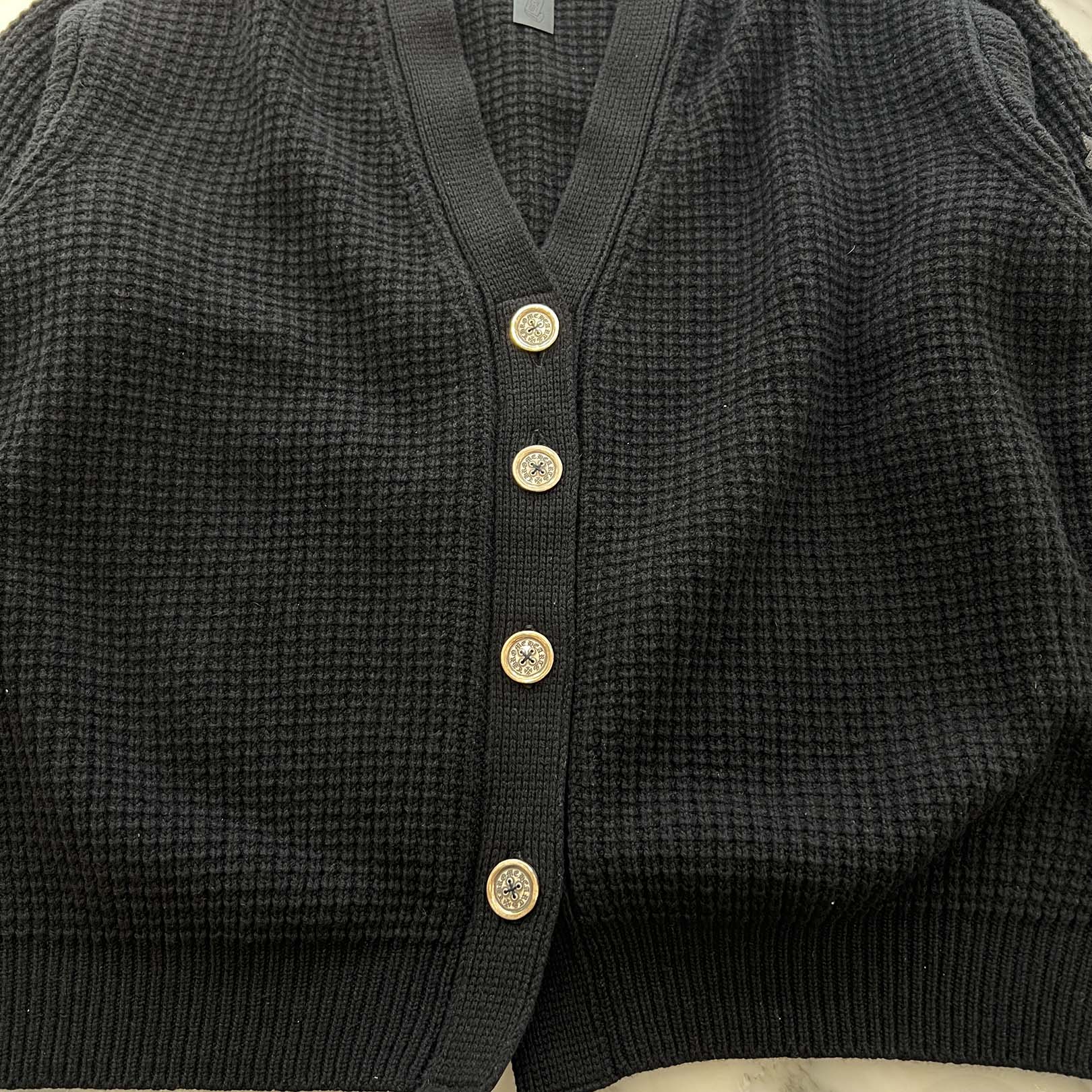 CHROME HEARTS YNOT Leather Cross Patch Cashmere Knit Cardigan Size L クロムハーツ ワイノット レザー クロス パッチ カシミヤ ニットカーディガン サイズL