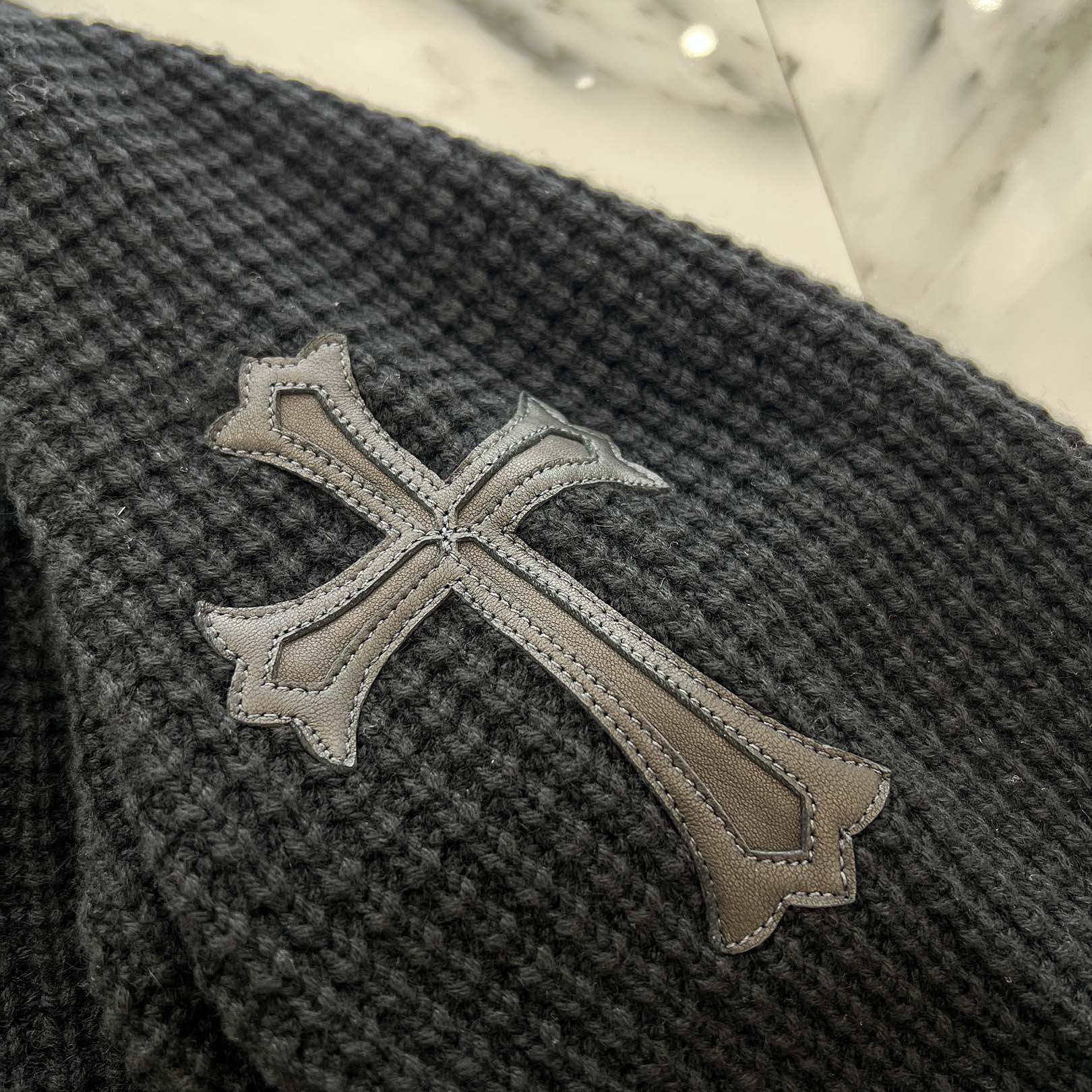 CHROME HEARTS YNOT Leather Cross Patch Cashmere Knit Cardigan Size L クロムハーツ ワイノット レザー クロス パッチ カシミヤ ニットカーディガン サイズL