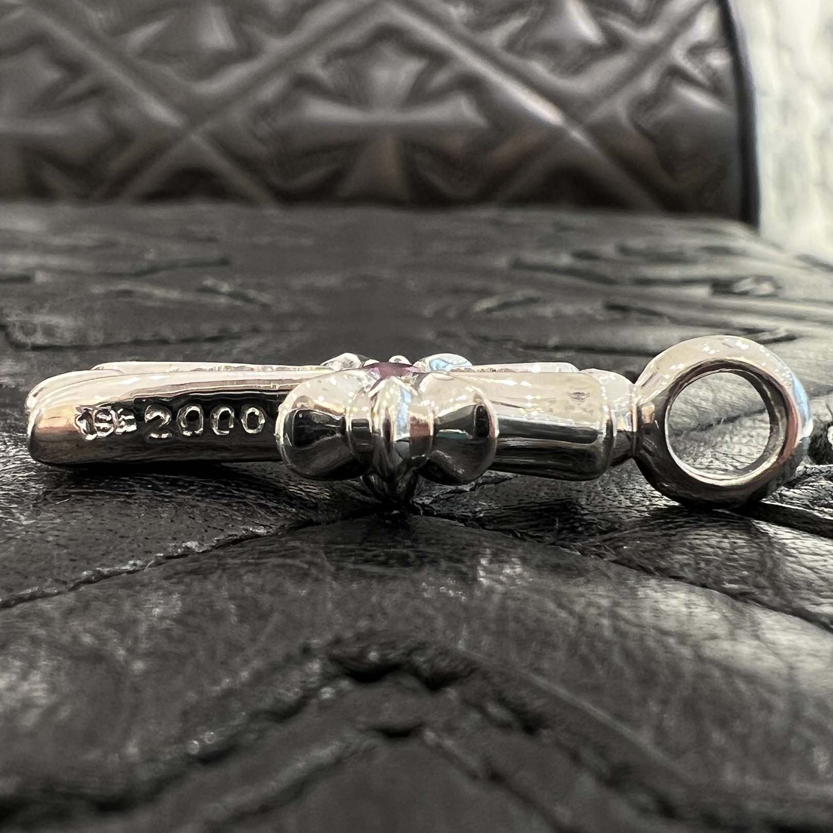 CHROME HEARTS 18K WG Tiny Fat Cross Pave Pink Sapphire Pendant Top 18K ホワイトゴールド クロムハーツ タイニーファットクロス パヴェピンクサファイア ペンダントトップ