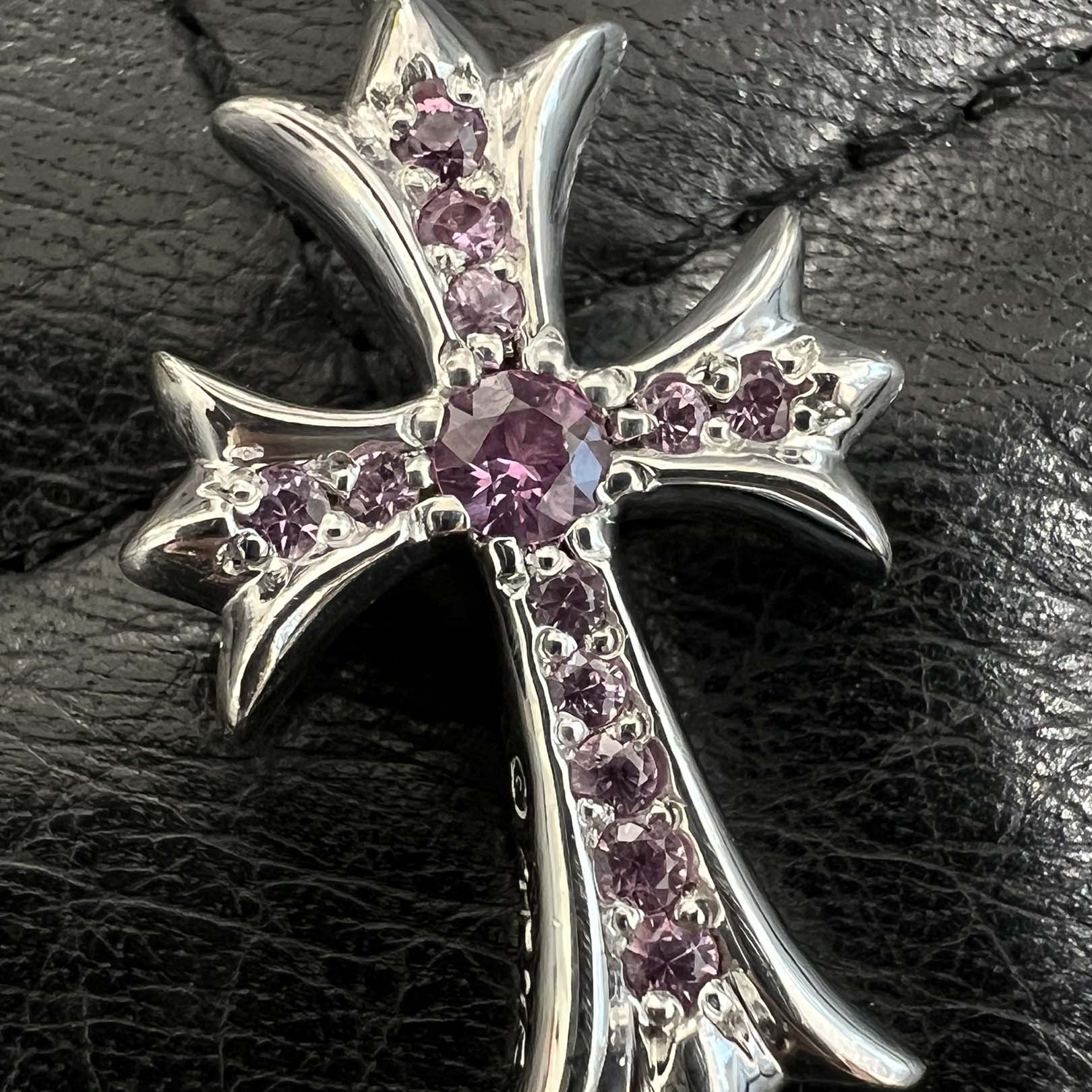 CHROME HEARTS 18K WG Tiny Fat Cross Pave Pink Sapphire Pendant Top 18K ホワイトゴールド クロムハーツ タイニーファットクロス パヴェピンクサファイア ペンダントトップ