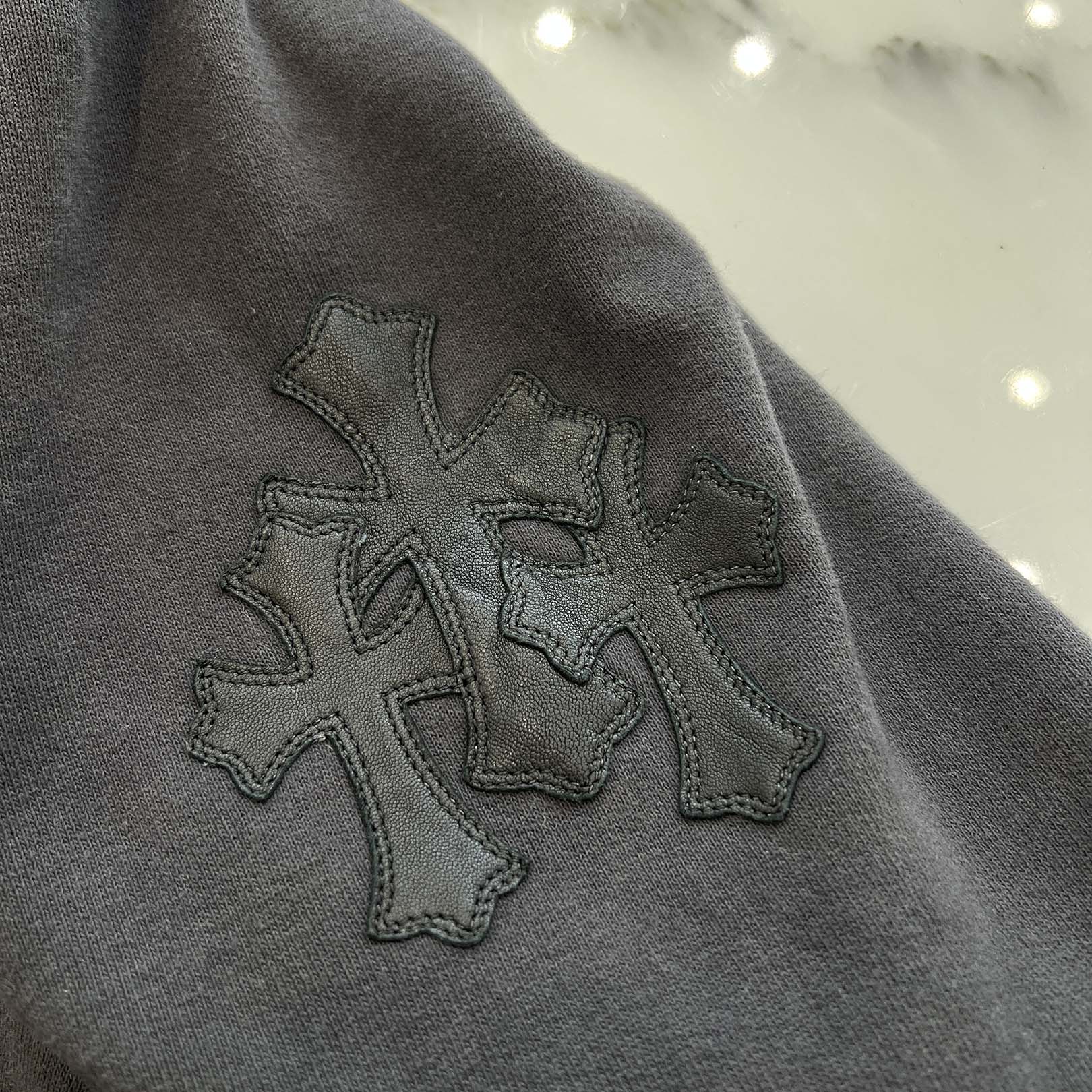 CHROME HEARTS Y NOT Cemetery Cross Leather Patch Pullover Hoodie Size L クロムハーツ ワイノット セメタリークロス レザーパッチ プルオーバーフーディ サイズL