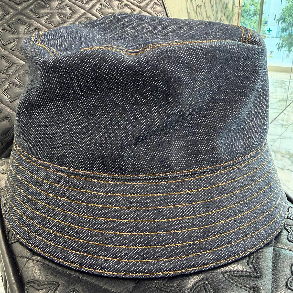 PRADA 2025AW Triangle Logo Plate Denim Bucket Hat Size XL プラダ トライアングルロゴプレート デニムバケットハット サイズXL