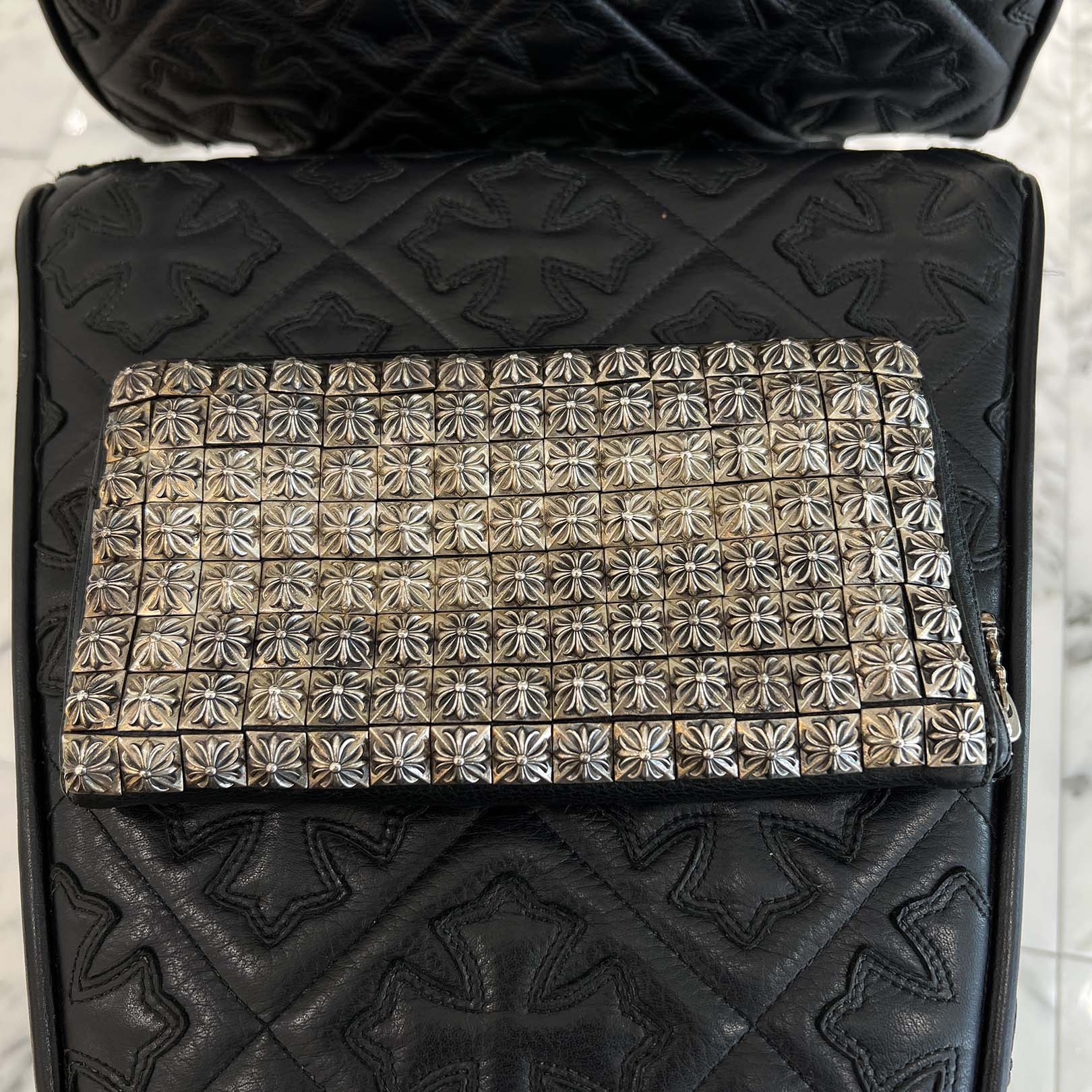 CHROME HEARTS CHROME HEARTS REC F ZIP Fully Loaded Pyramid CH Plus Studs Leather Wallet クロムハーツ REC F ジップ フーリィローデッド ピラミッド CHプラス スタッズ レザーウォレット
