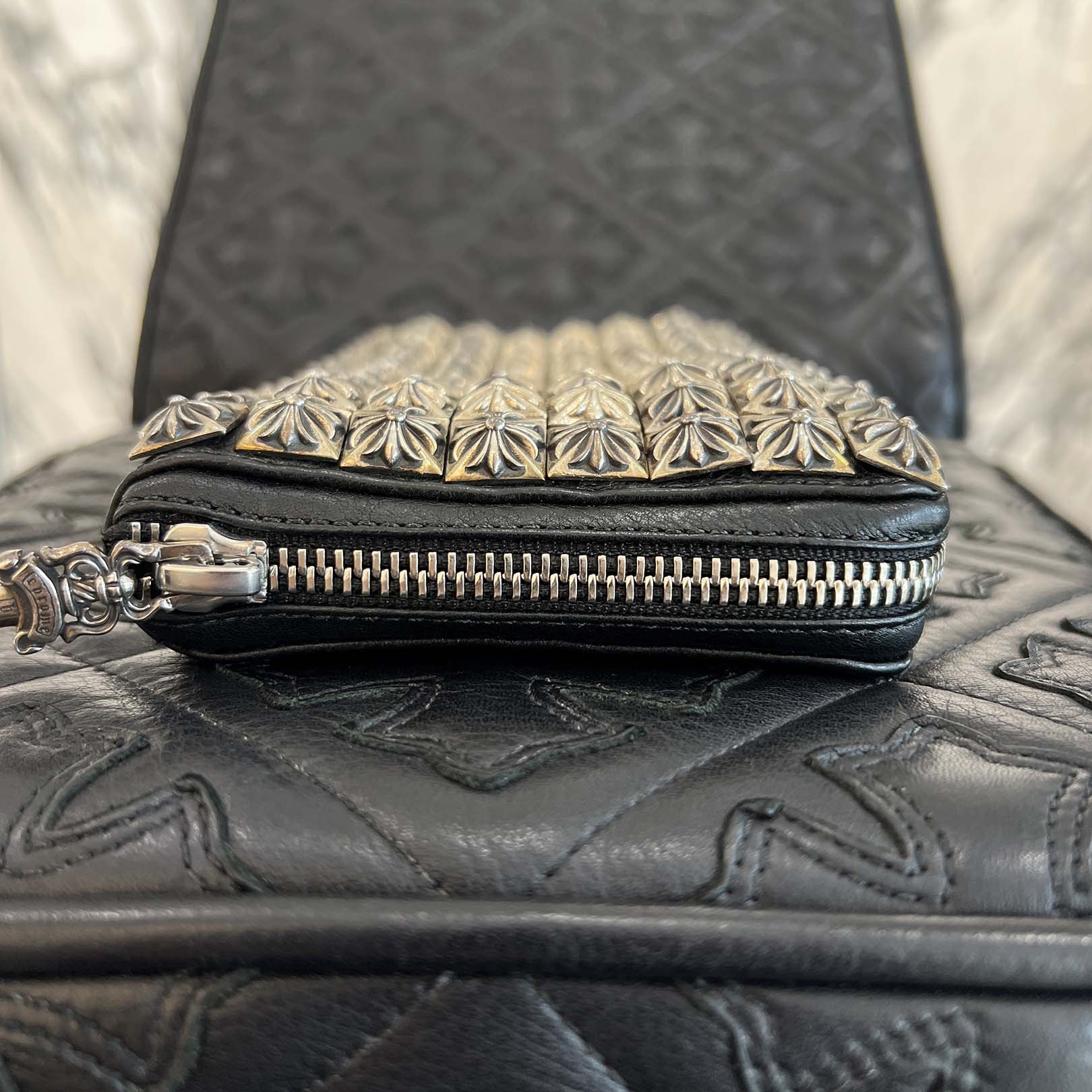 CHROME HEARTS CHROME HEARTS REC F ZIP Fully Loaded Pyramid CH Plus Studs Leather Wallet クロムハーツ REC F ジップ フーリィローデッド ピラミッド CHプラス スタッズ レザーウォレット