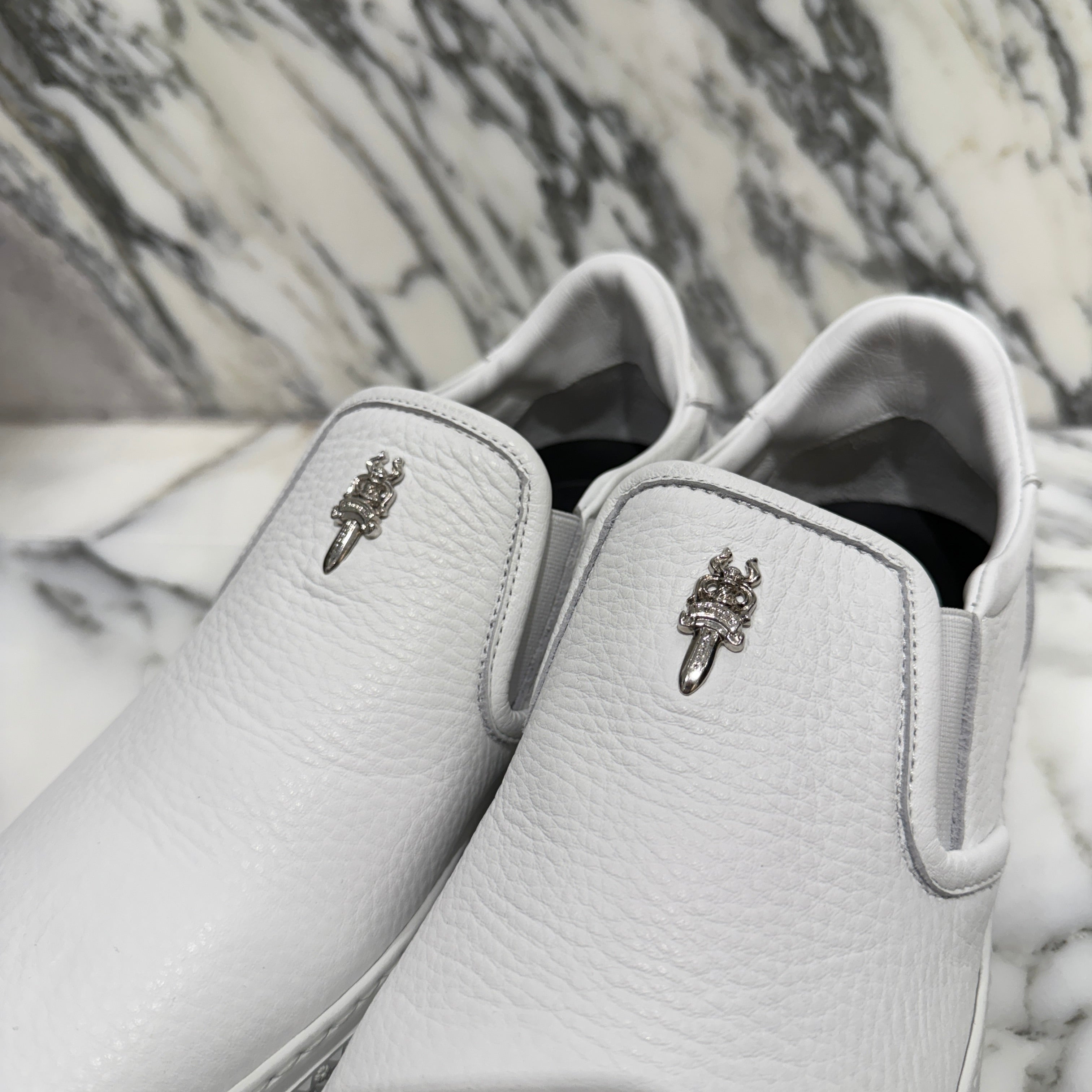 CHROME クロムハーツ HEARTS Leather Dagger Slip On Size CH Plus 