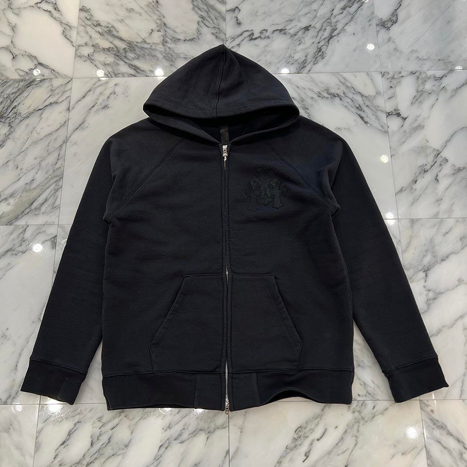 CHROME HEARTS Y NOT Cemetery Cross Leather Patch Zip Up Hoodie Size L クロムハーツ ワイノット セメタリークロスレザーパッチ ジップアップ フーディー サイズL