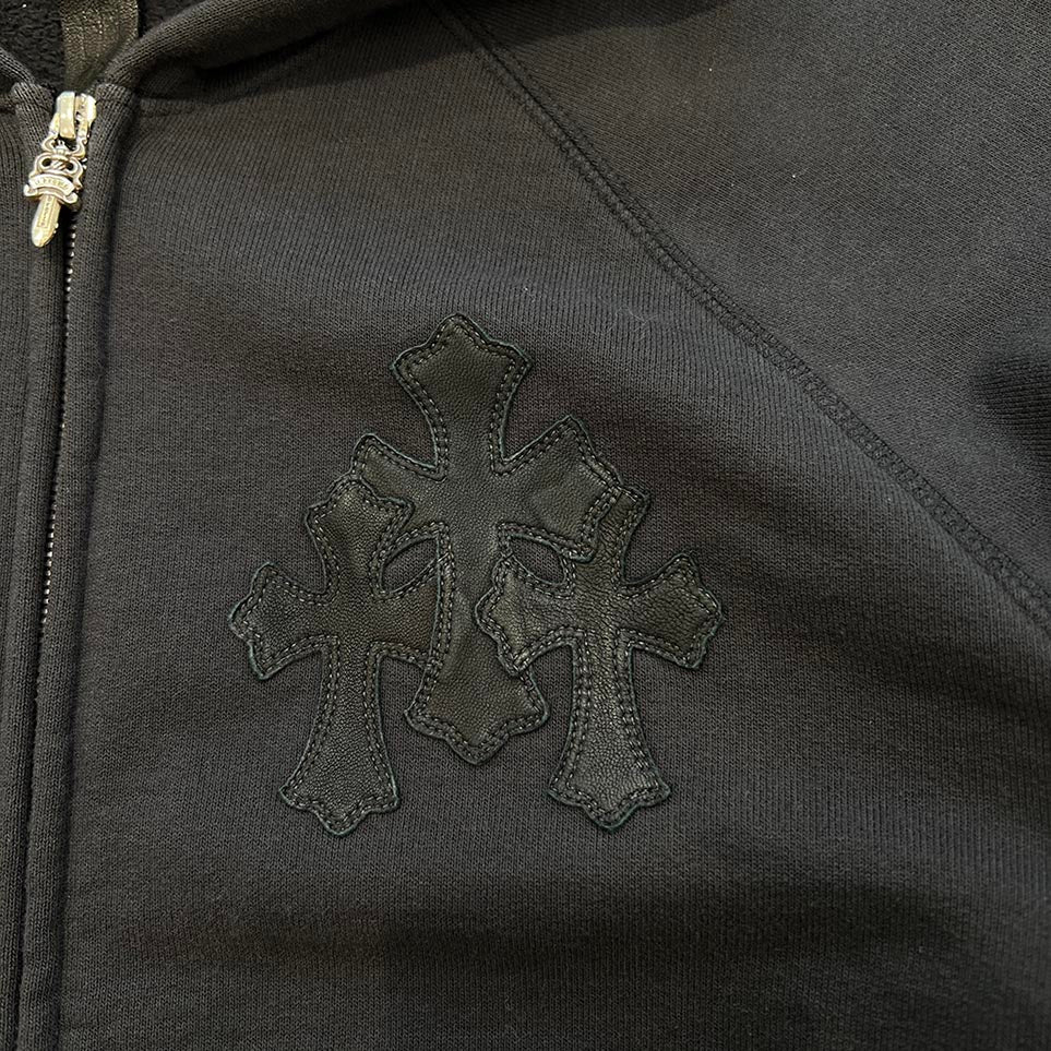 CHROME HEARTS Y NOT Cemetery Cross Leather Patch Zip Up Hoodie Size L クロムハーツ ワイノット セメタリークロスレザーパッチ ジップアップ フーディー サイズL
