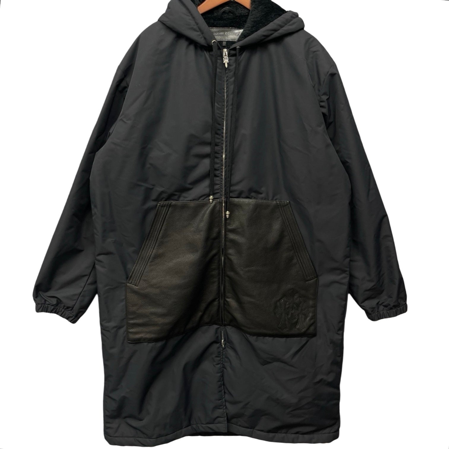 CHROME HEARTS HURRICANE Dagger Zip Up Nylon Leather Long Coat Size L