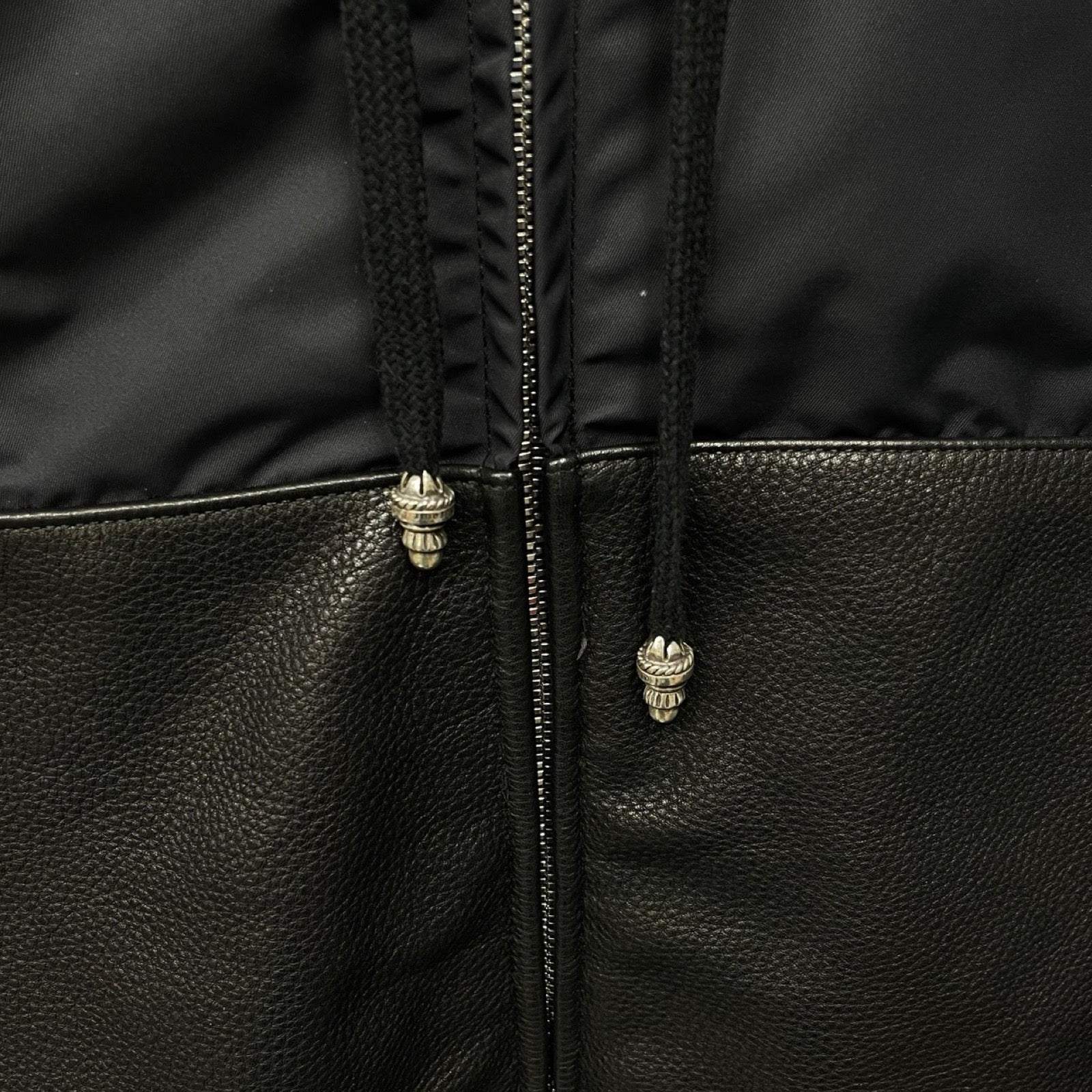 CHROME HEARTS HURRICANE Dagger Zip Up Nylon Leather Long Coat Size L