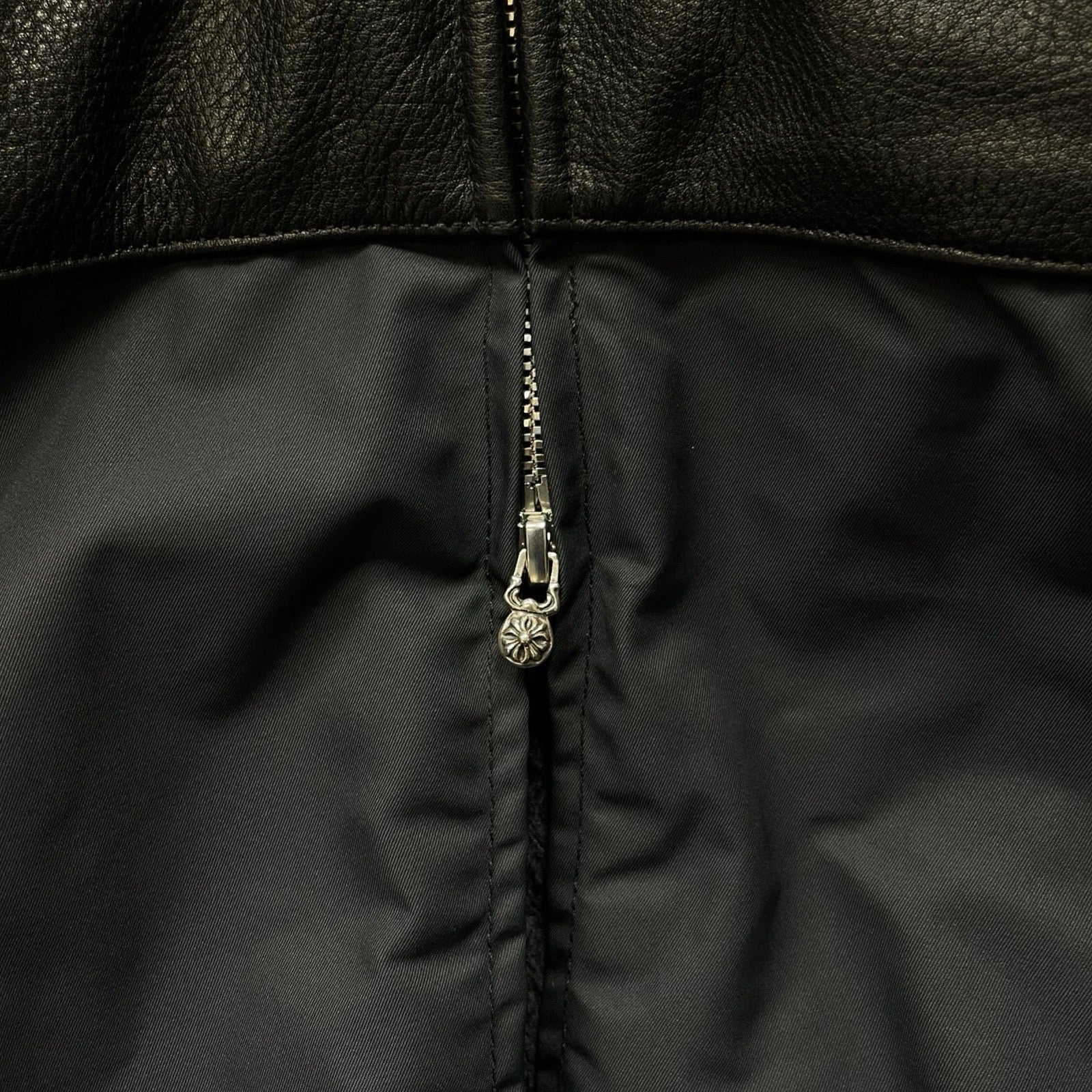 CHROME HEARTS HURRICANE Dagger Zip Up Nylon Leather Long Coat Size L