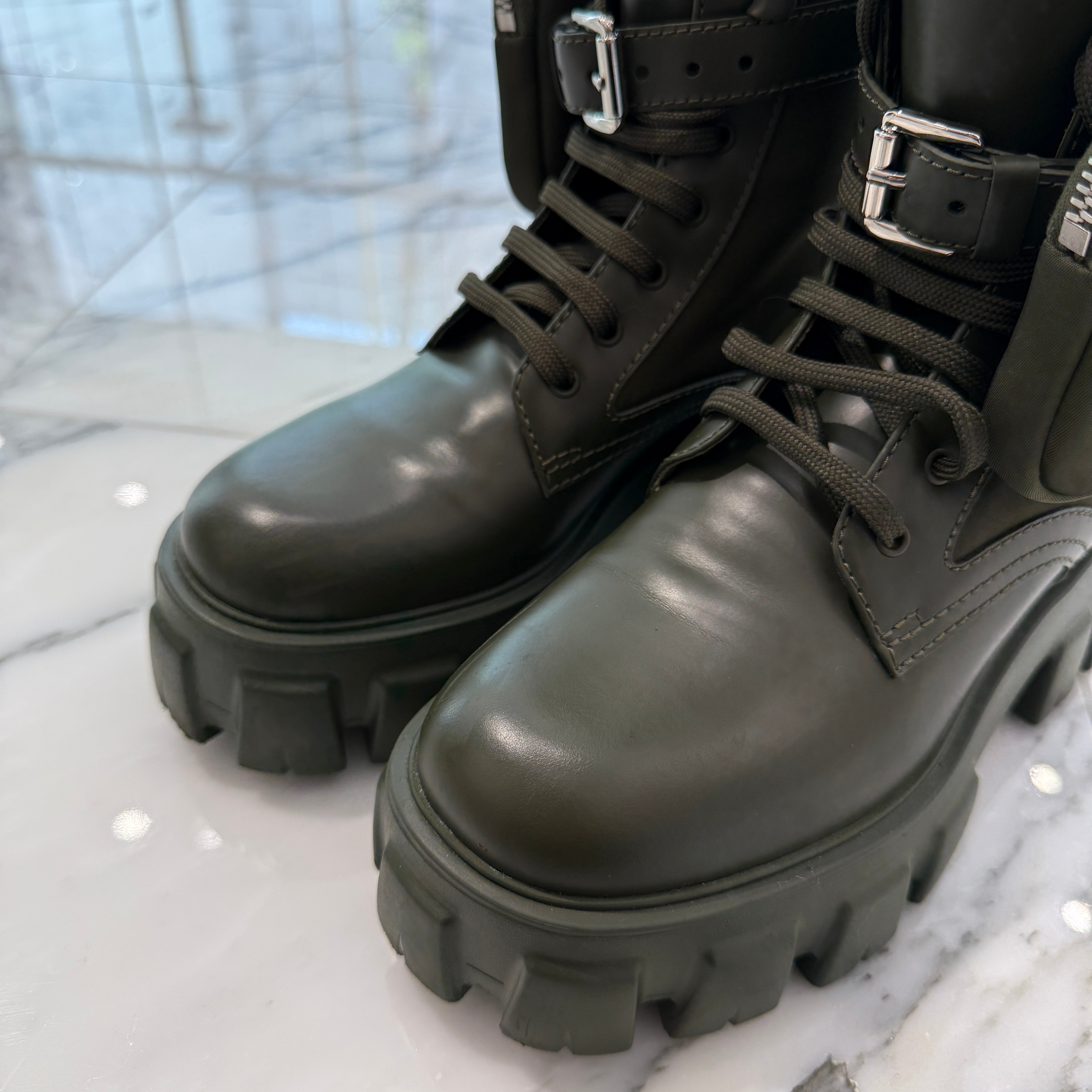 PRADA 2021SS Monolith Brushed Leather Re Nylon Poach Combat Boots 1T255M Size 35(22.0cm) プラダ モノリス ブラッシュド レザー リナイロン ポーチ コンバットブーツ サイズ35(22.0cm)