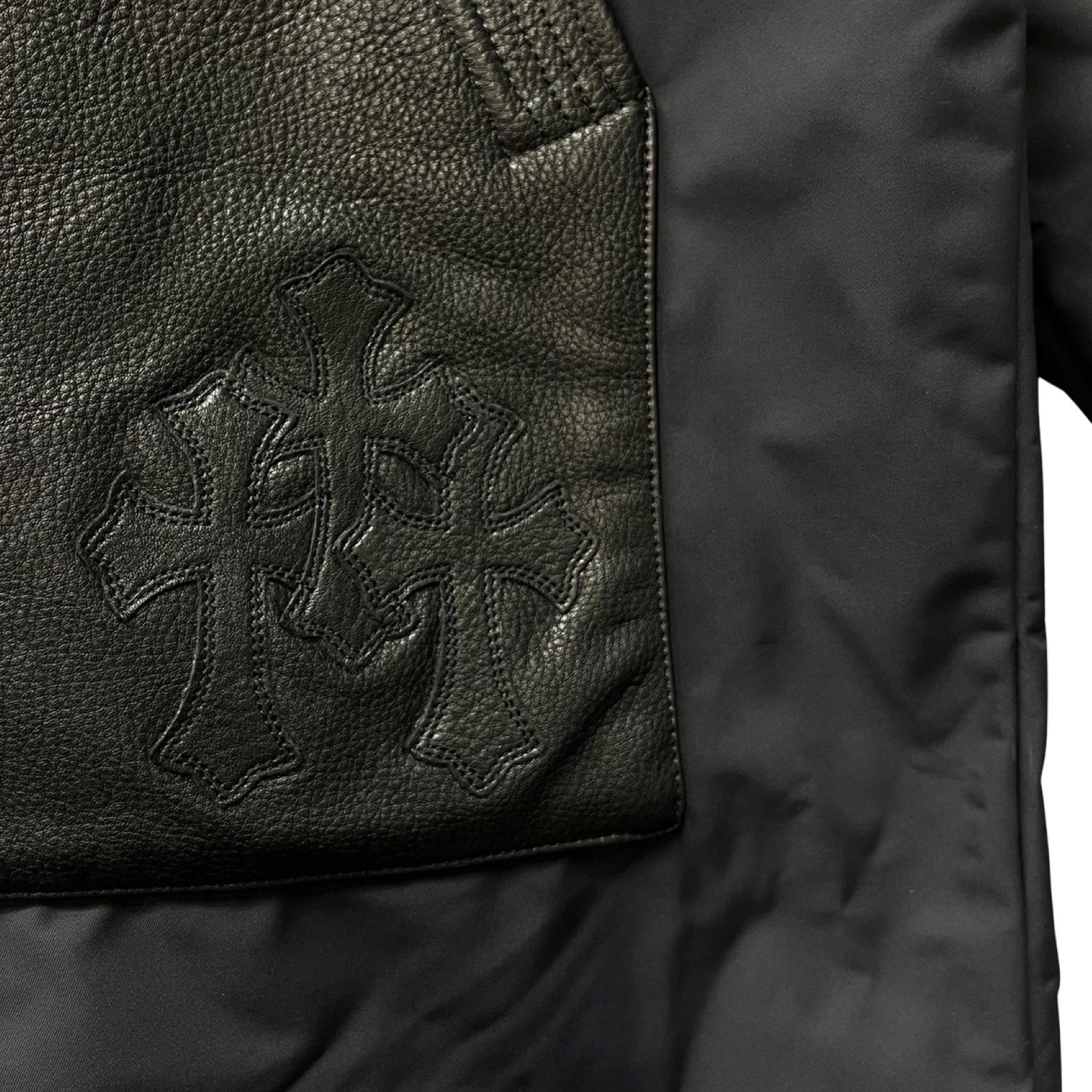 CHROME HEARTS HURRICANE Dagger Zip Up Nylon Leather Long Coat Size L