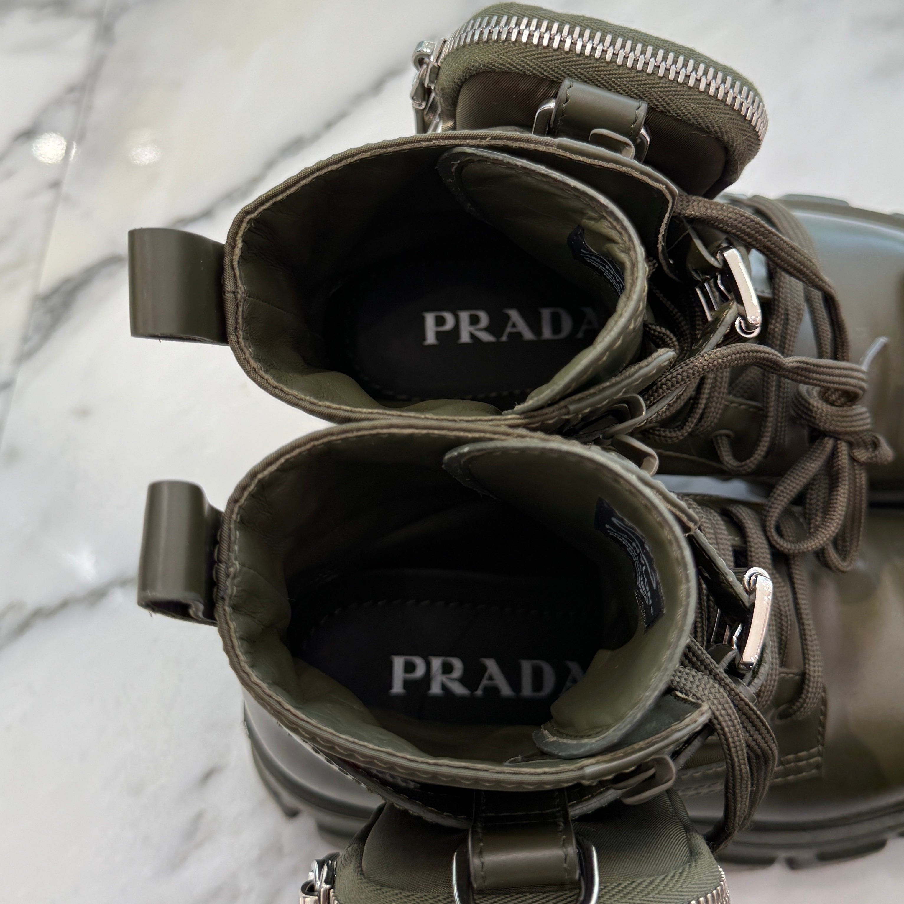 PRADA 2021SS Monolith Brushed Leather Re Nylon Poach Combat Boots 1T255M Size 35(22.0cm) プラダ モノリス ブラッシュド レザー リナイロン ポーチ コンバットブーツ サイズ35(22.0cm)