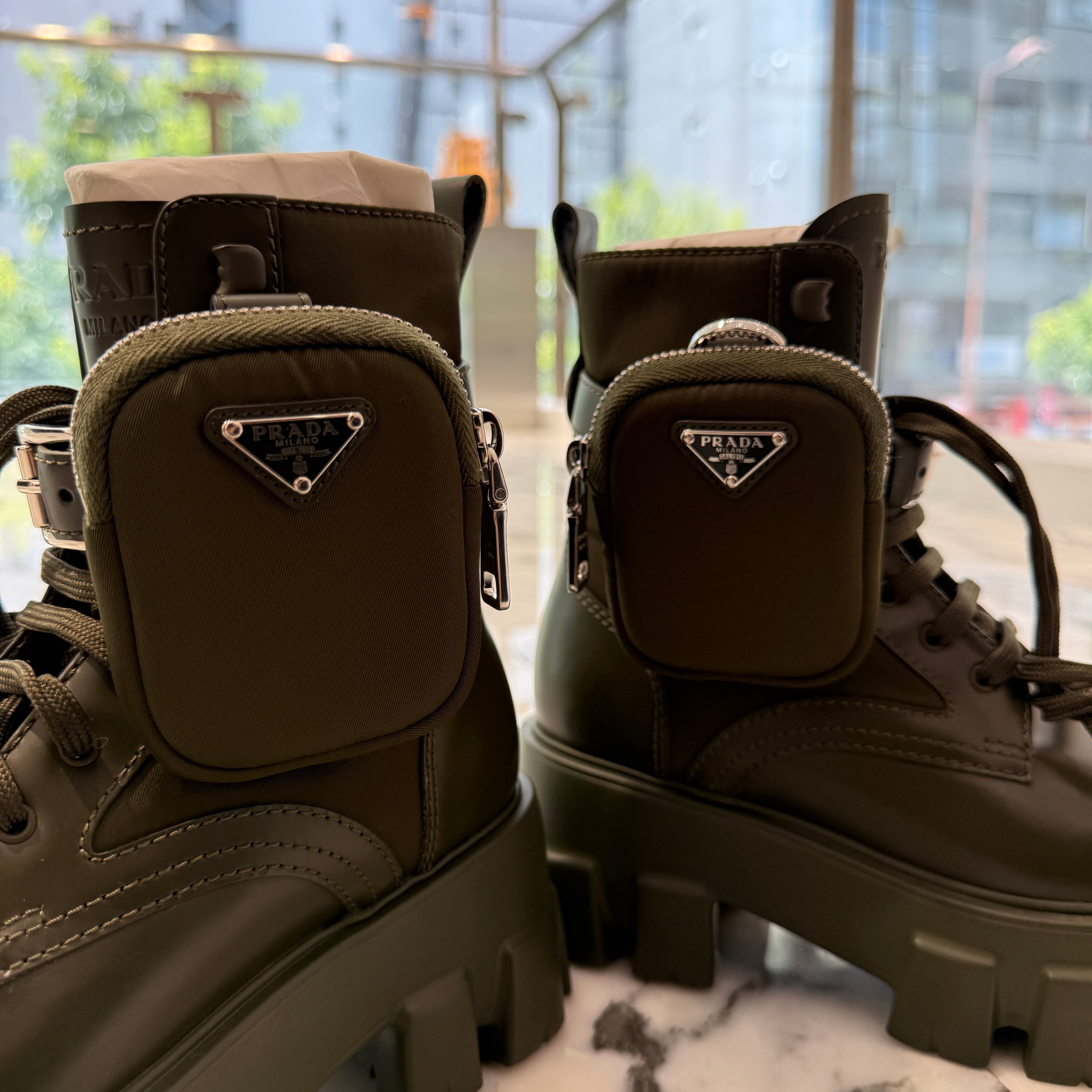 PRADA 2021SS Monolith Brushed Leather Re Nylon Poach Combat Boots 1T255M Size 35(22.0cm) プラダ モノリス ブラッシュド レザー リナイロン ポーチ コンバットブーツ サイズ35(22.0cm)