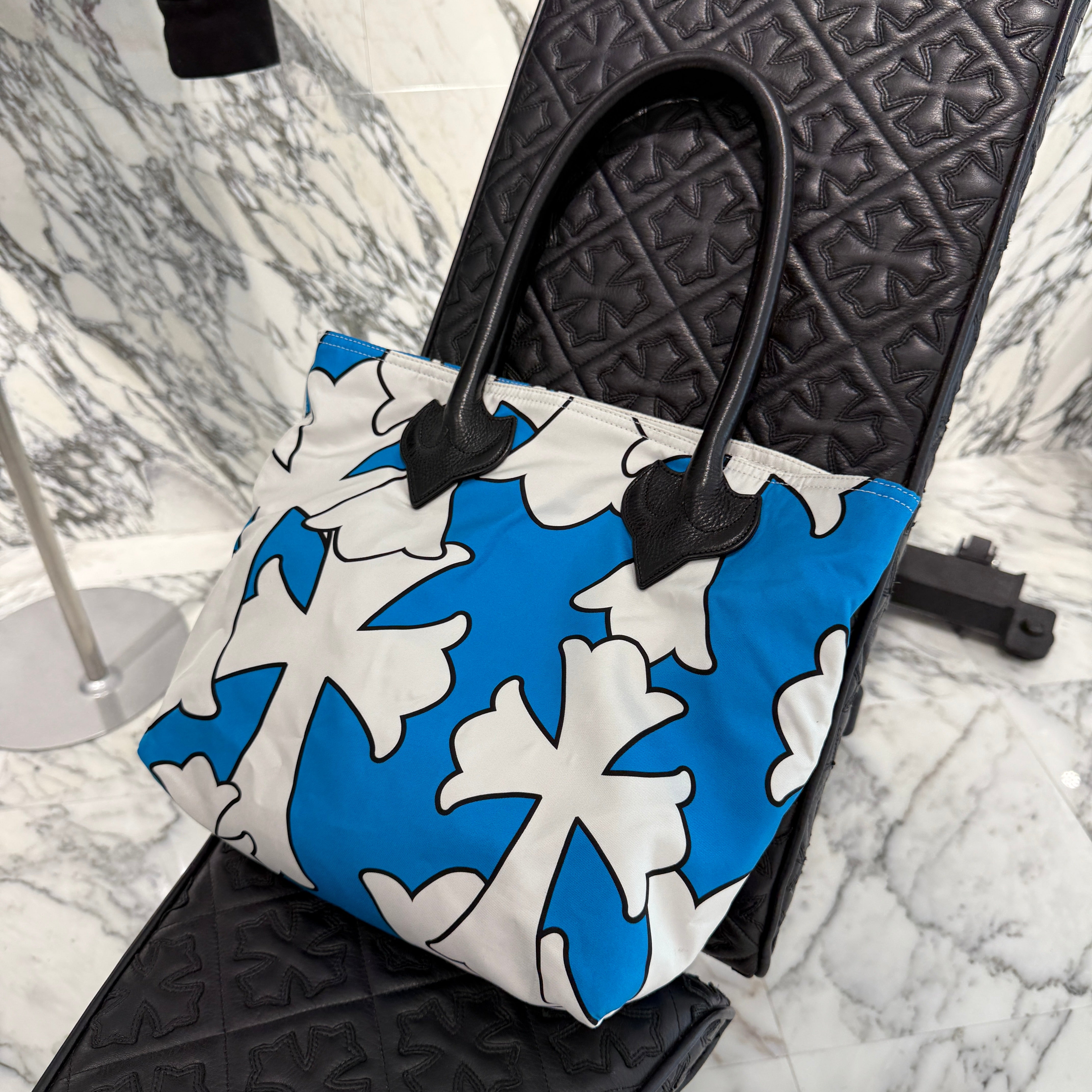 CHROME HEARTS Cemetery Cross Print Nylon Leather FS Tote Bag クロムハーツ セメタリークロスプリント ナイロン レザー FS トートバッグ