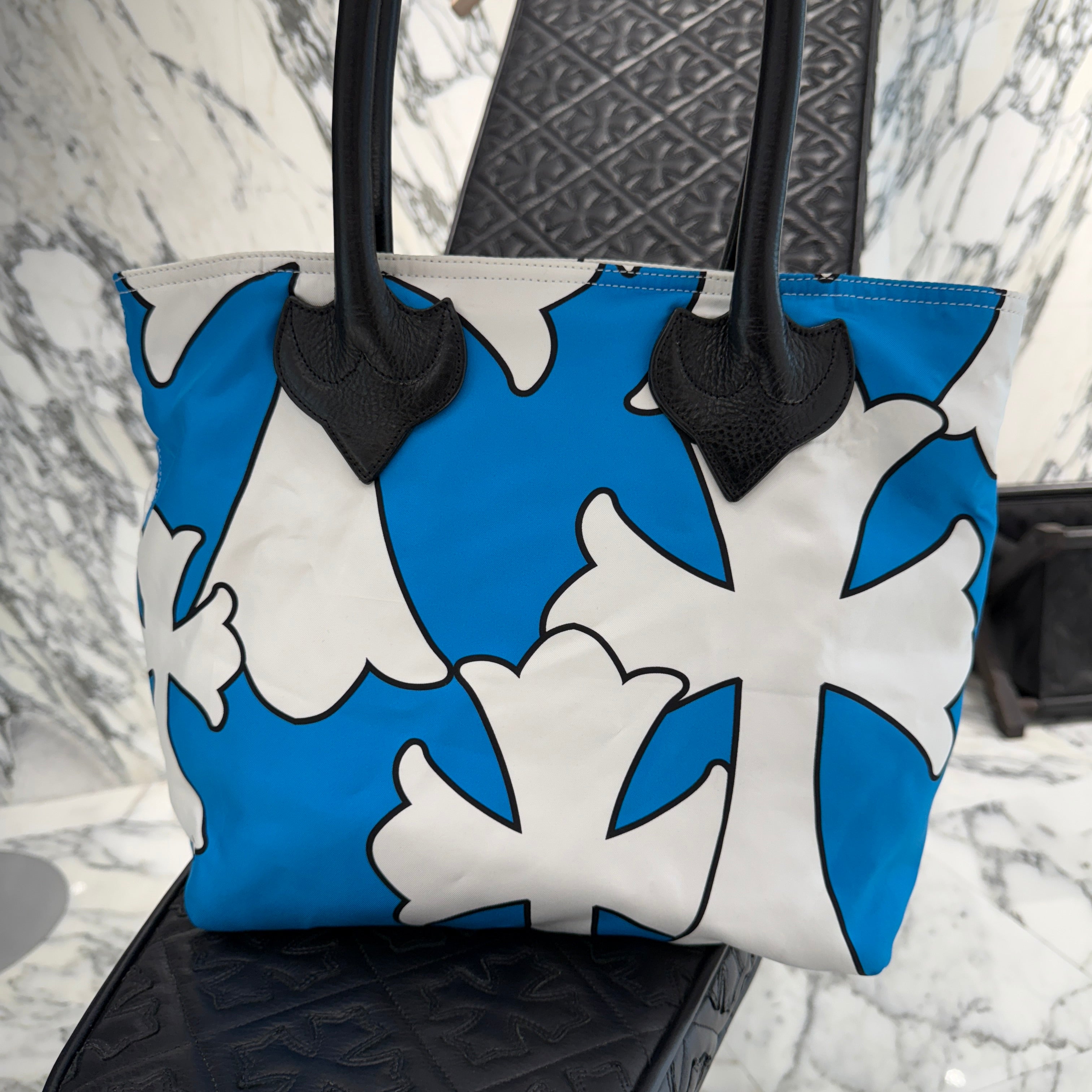 CHROME HEARTS Cemetery Cross Print Nylon Leather FS Tote Bag