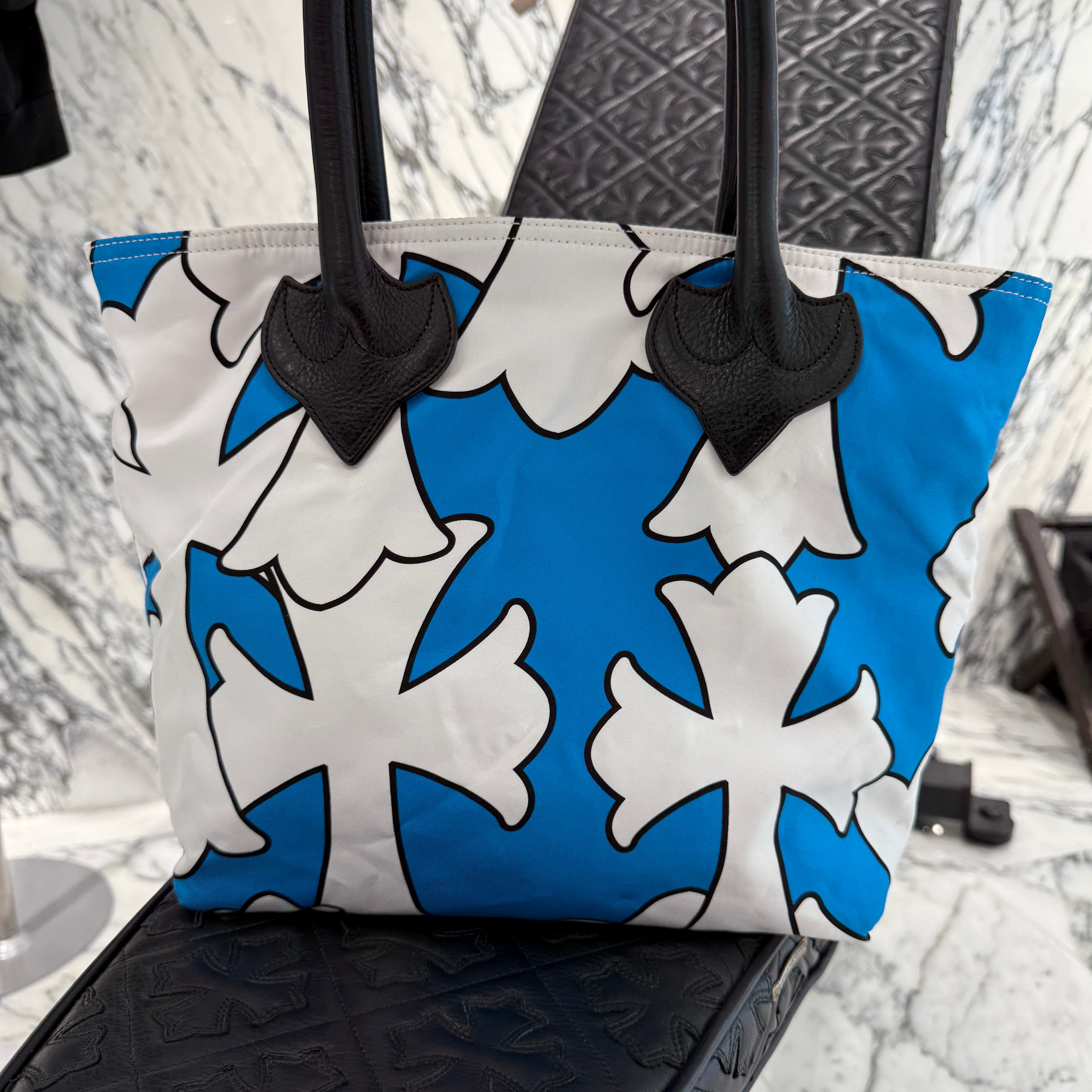 CHROME HEARTS Cemetery Cross Print Nylon Leather FS Tote Bag