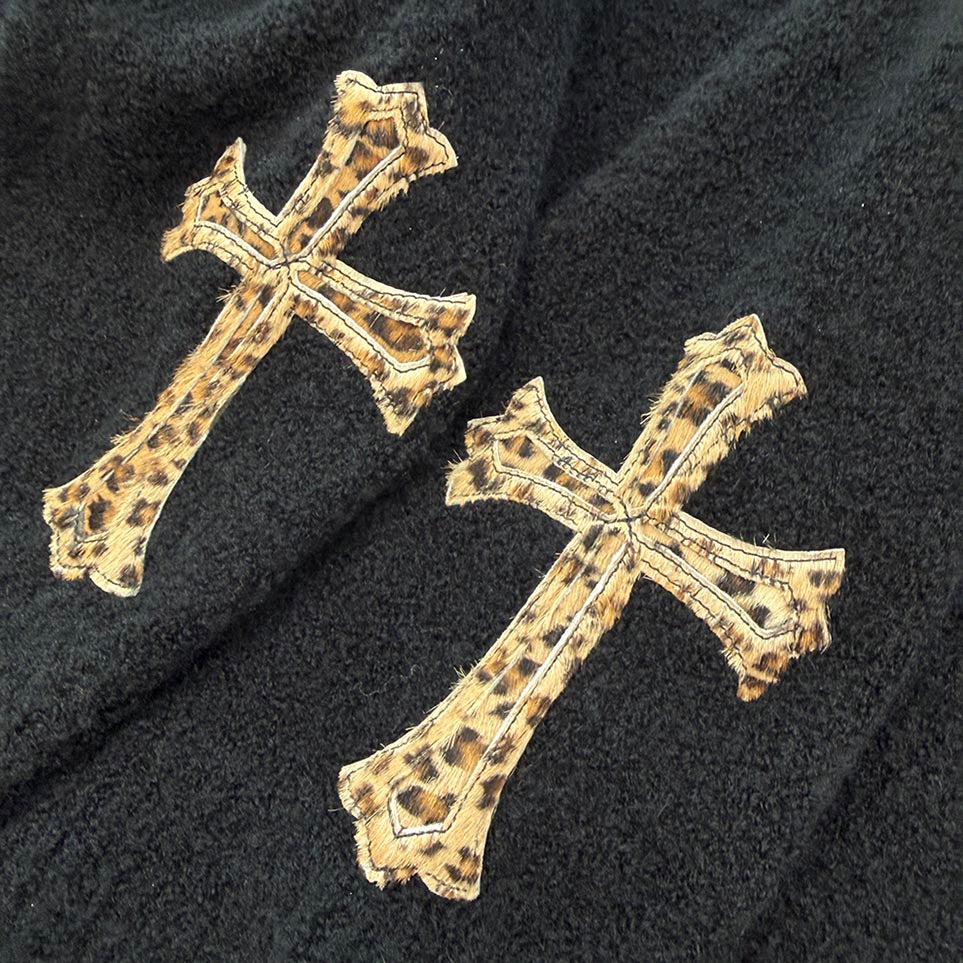 CHROME HEARTS 2025AW Leopard Harako Cross Leather Patch Cashmere & Silk Oversized Knit Sweater Size S クロムハーツ レオパルド ハラコ クロスレザーパッチ カシミヤ&シルク オーバーサイズ ニット セーター サイズS