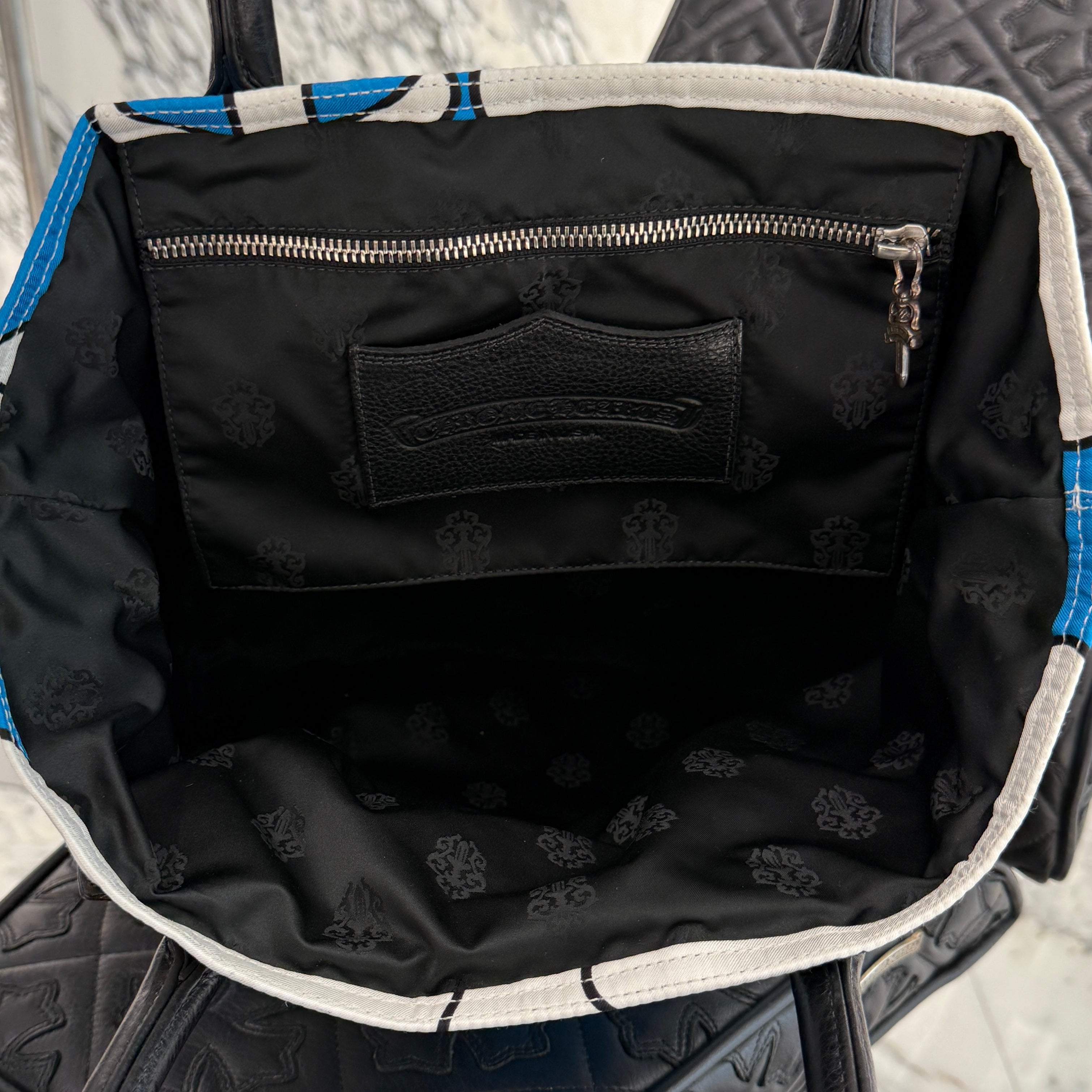 CHROME HEARTS Cemetery Cross Print Nylon Leather FS Tote Bag