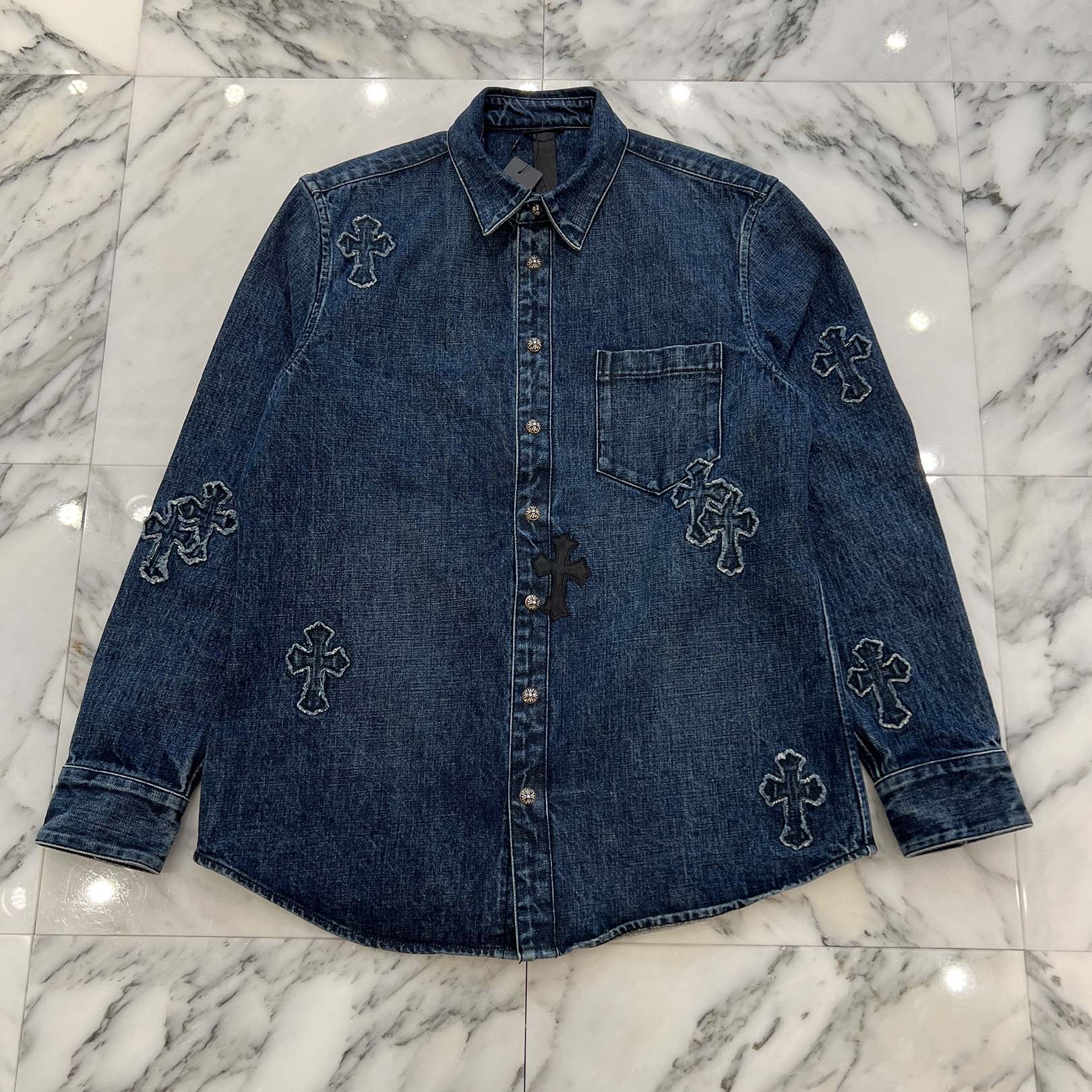 CHROME HEARTS YNOT Lucky Patch Denim Cross Patch Shirt Jacket Size L クロムハーツ ワイノット ラッキーパッチ デニムクロスパッチ シャツジャケット サイズL