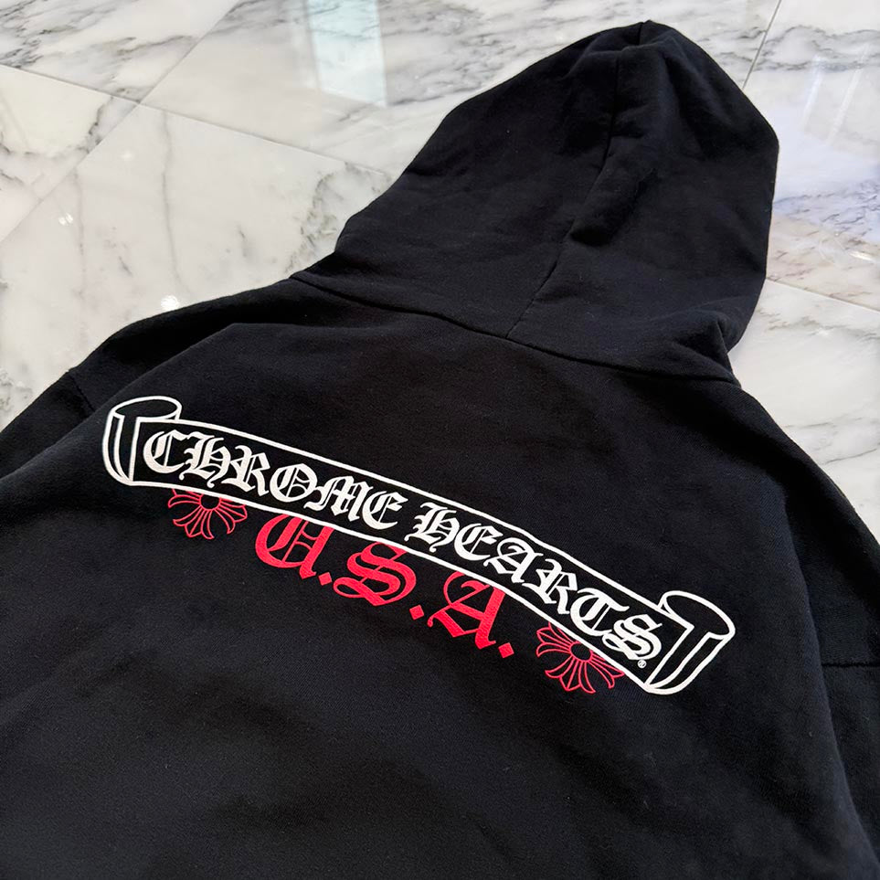 CHROME HEARTS NYC Exclusive Back Scroll Logo Zip Up Hoodie Size M クロムハーツ ニューヨーク限定 バックスクロールロゴ ジップアップフーディ サイズM